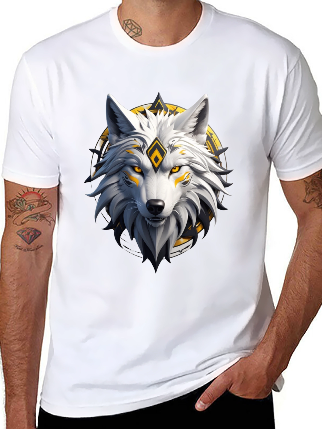 Black Wolf Graphic Print Crew Neck T-Shirt view 8