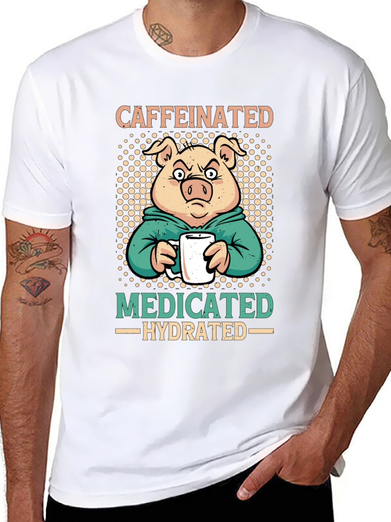 Caffeinated Medicated Hydrated Pig T-Shirt - 8