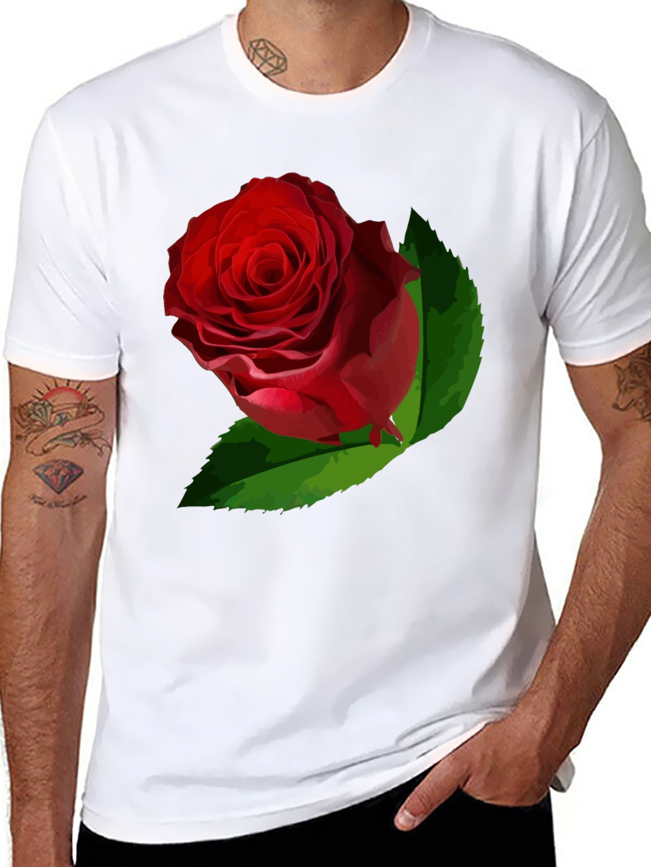 Black Bold Rose Graphic Tee - Black Cotton Casual Shirt view 8