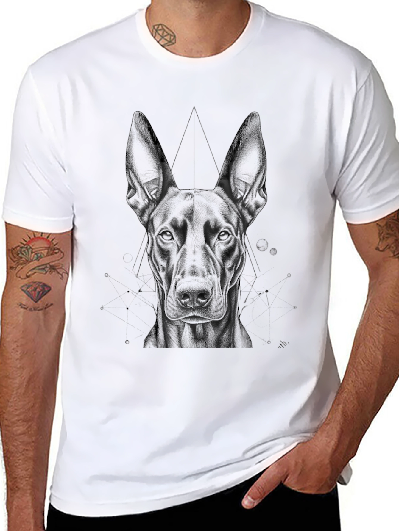 Geometric Dog Graphic Tee - Black Cotton T-Shirt - 8