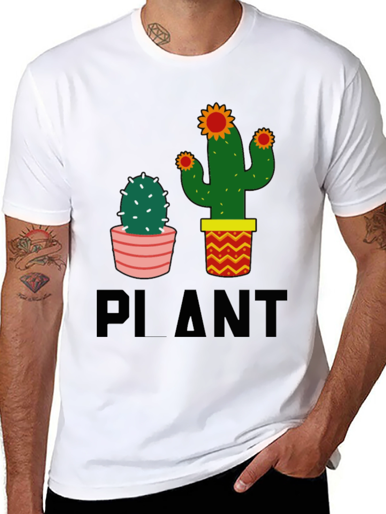 Black Cactus Plant Graphic Tee - Black Cotton Casual T-Shirt view 8