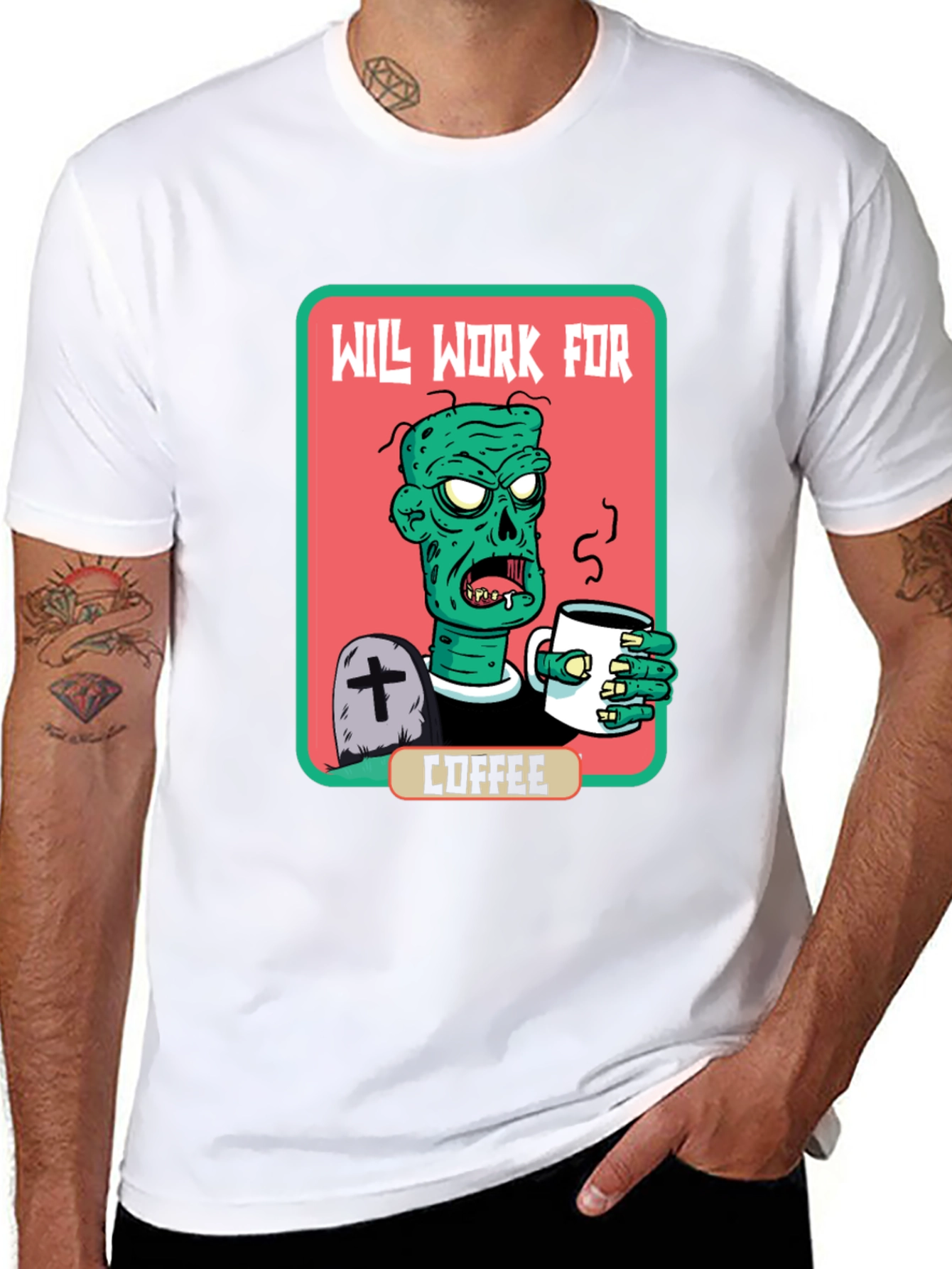 Black Zombie Will Work for Coffee Graphic Tee view 8