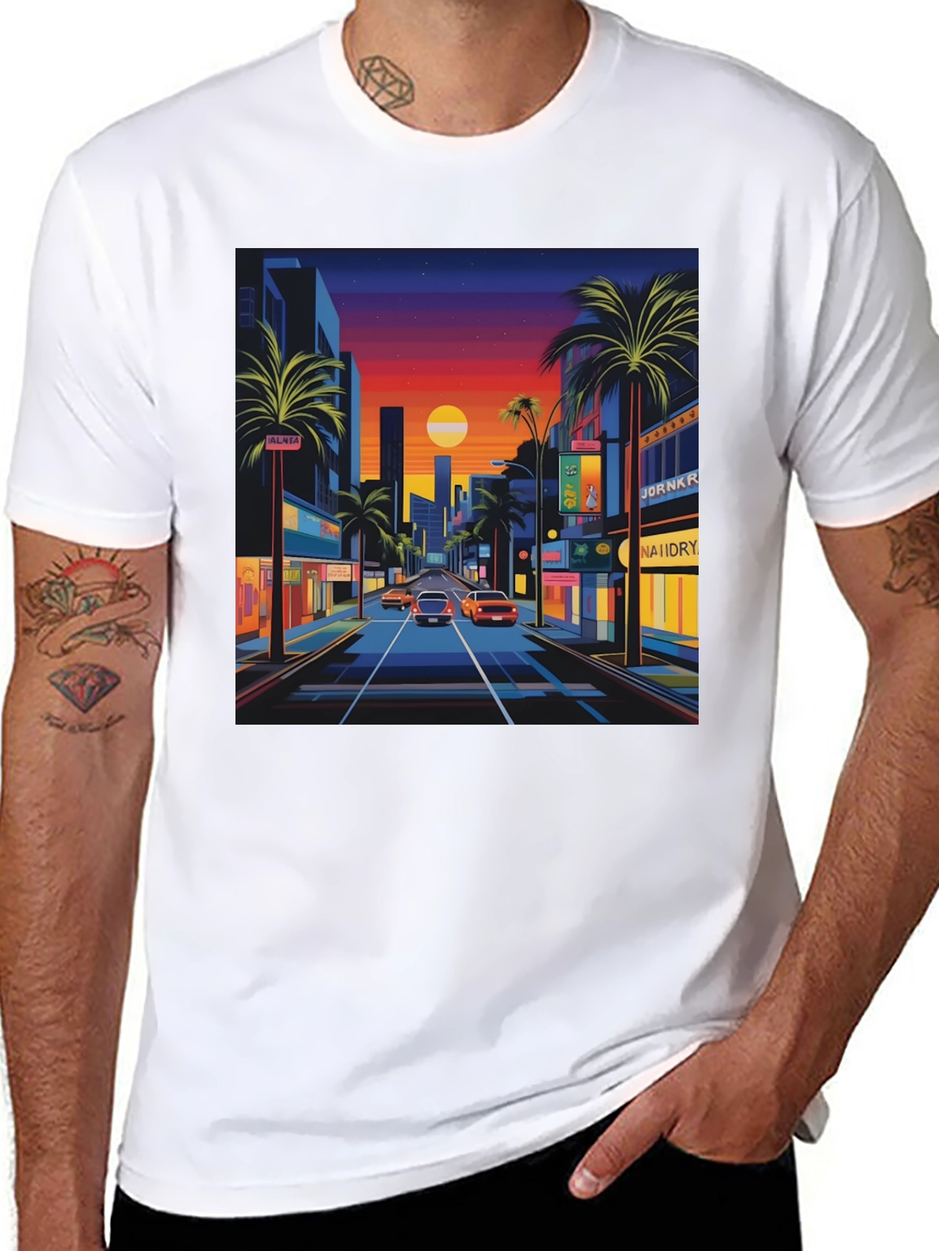 Black Sunset Cityscape Graphic Tee - Retro Style view 8