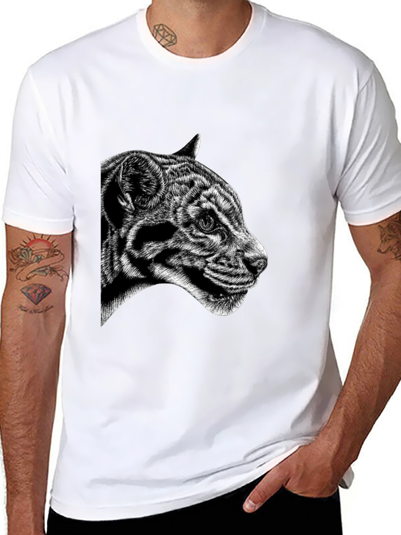 Black Black Tee with Clouded Leopard Design view 8