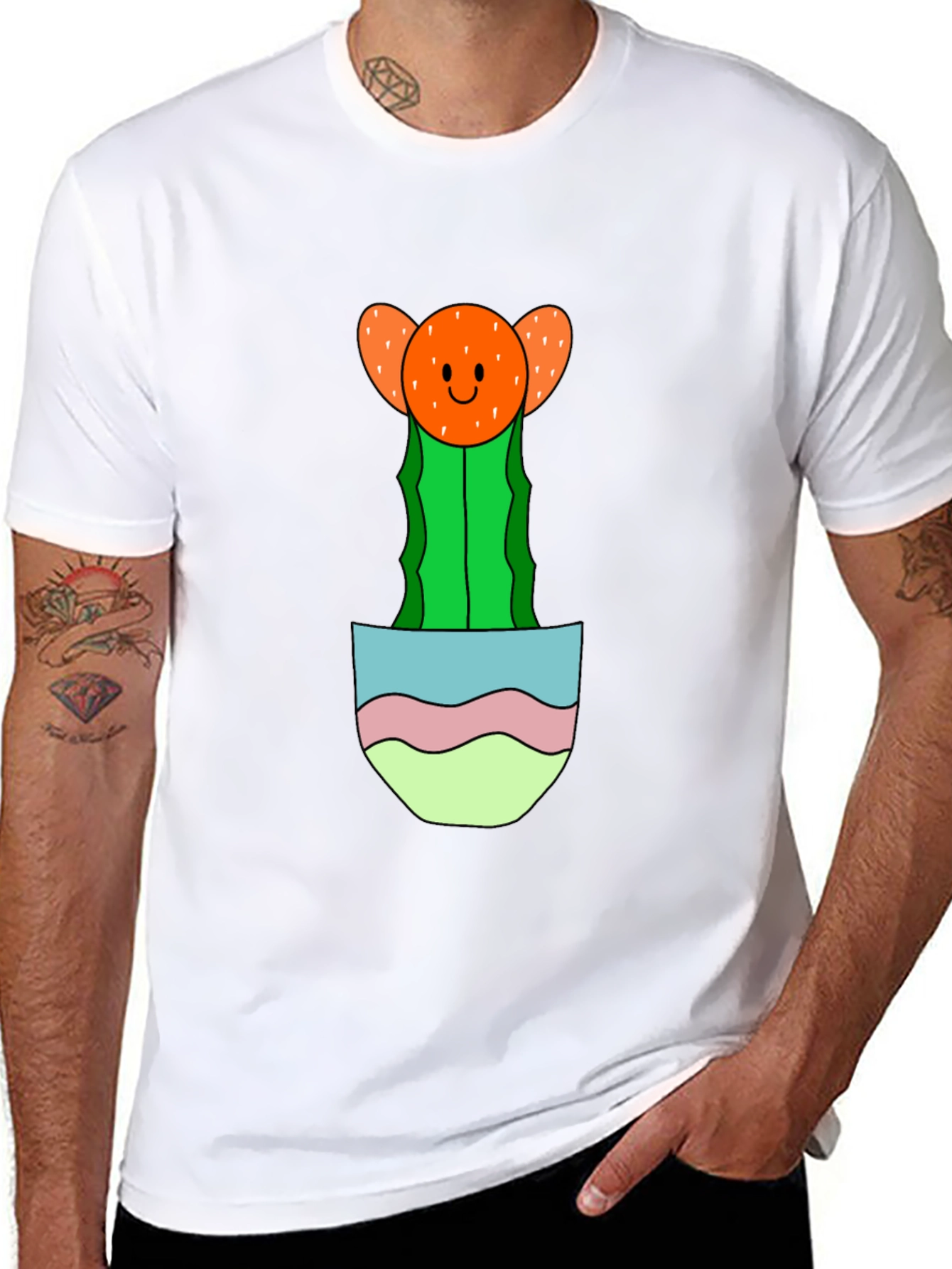 Black Cute Cactus Pocket T-Shirt - Unique Graphic Tee view 8