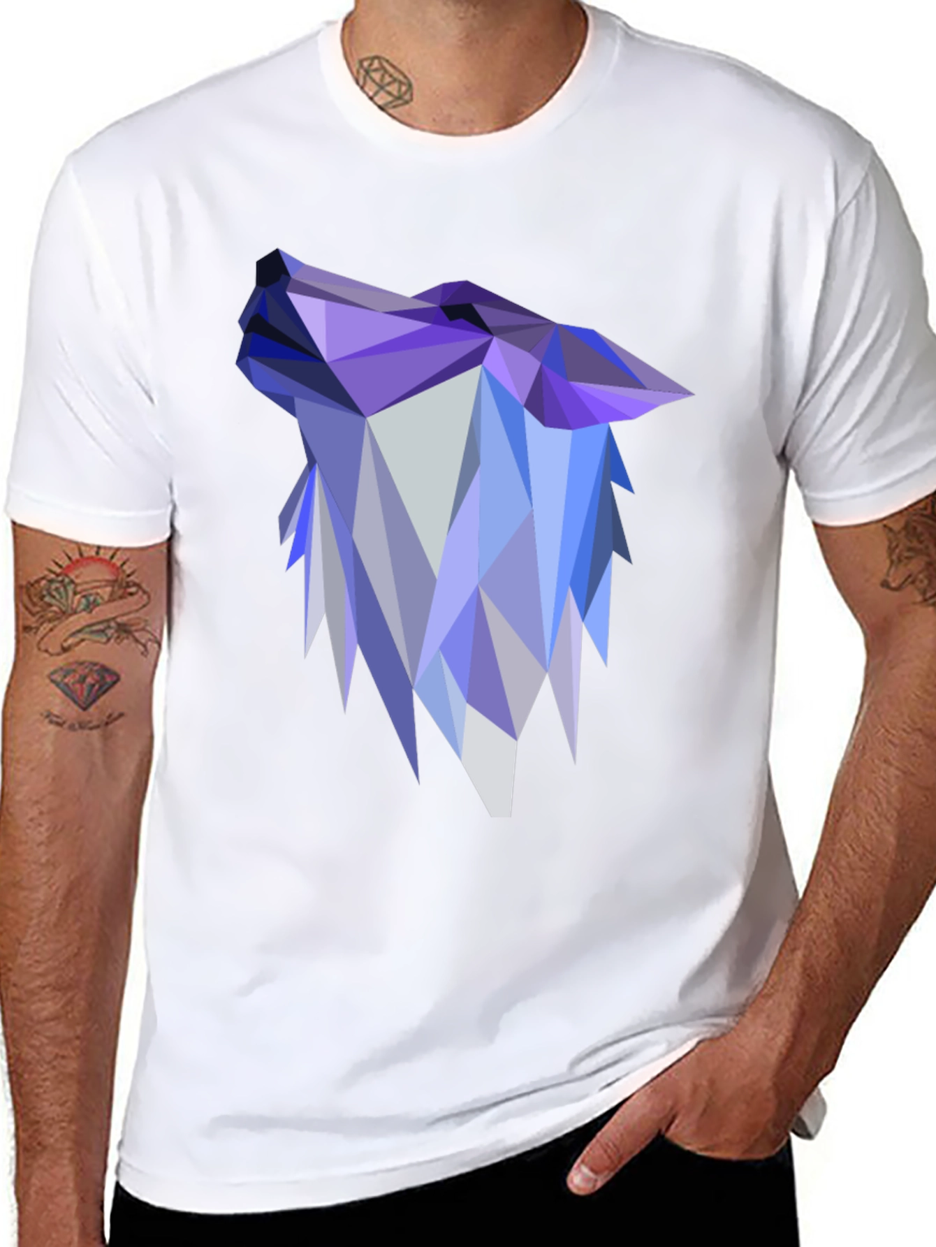 Black Geometric Wolf Head Graphic Black T-Shirt view 8