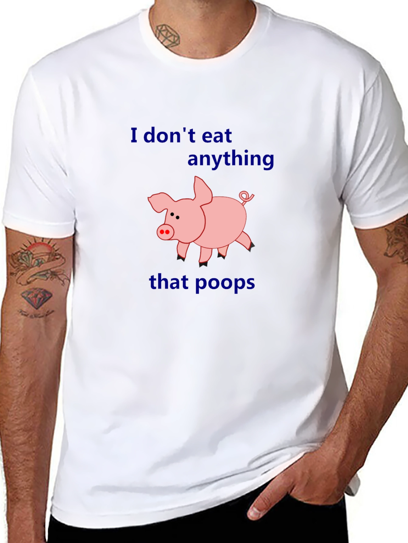 Black Vegan Humor T-Shirt - I Don't Eat Anything That Poops view 8