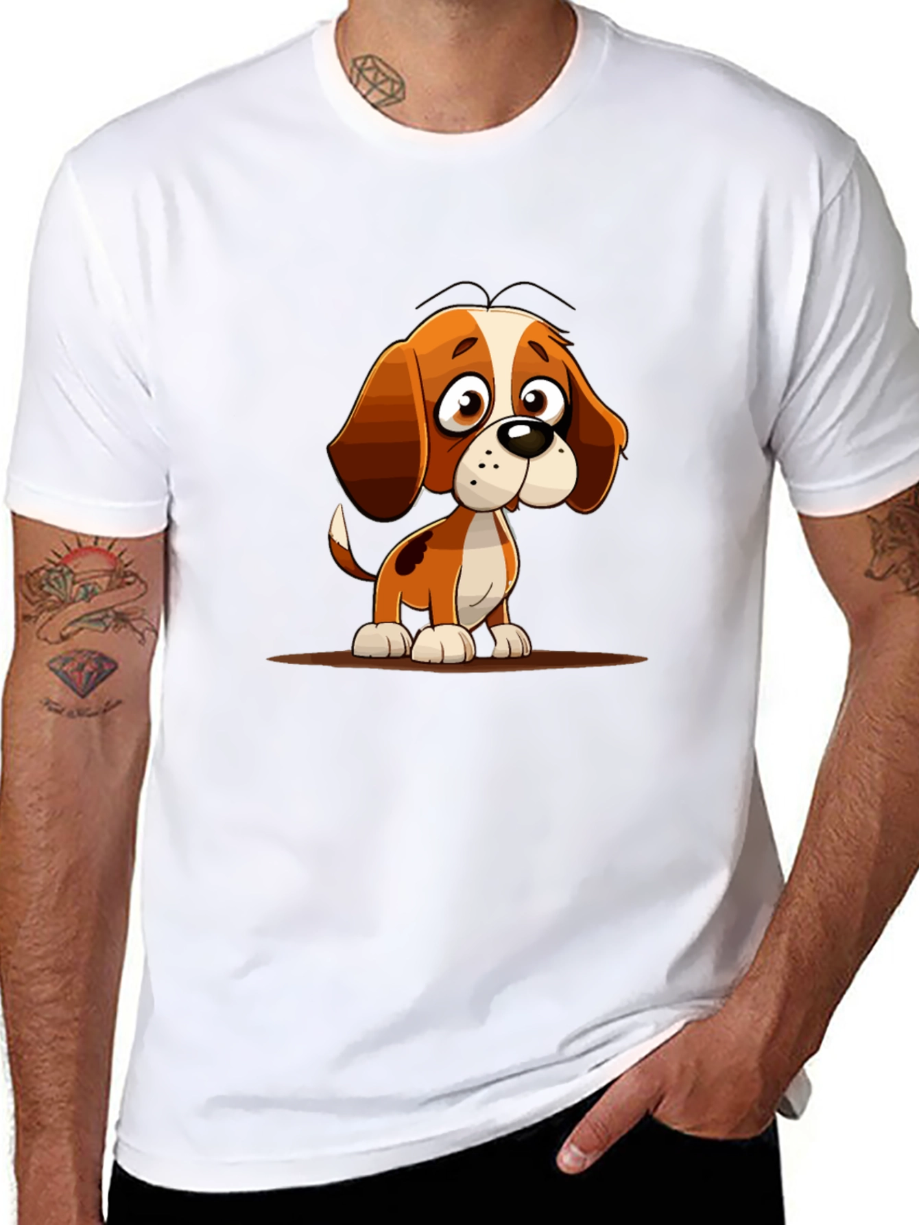 Black Cute Cartoon Dog Graphic Tee - Unisex view 8