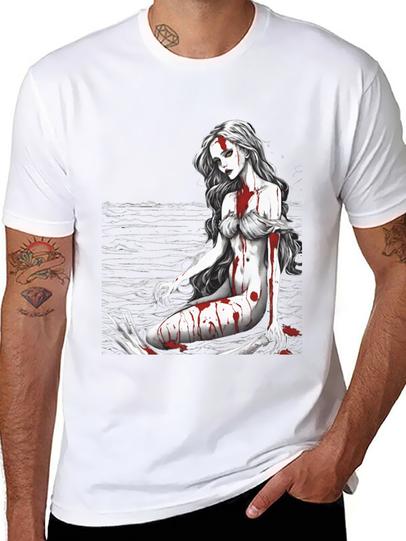 Black Gothic Mermaid Graphic Tee - Black view 8