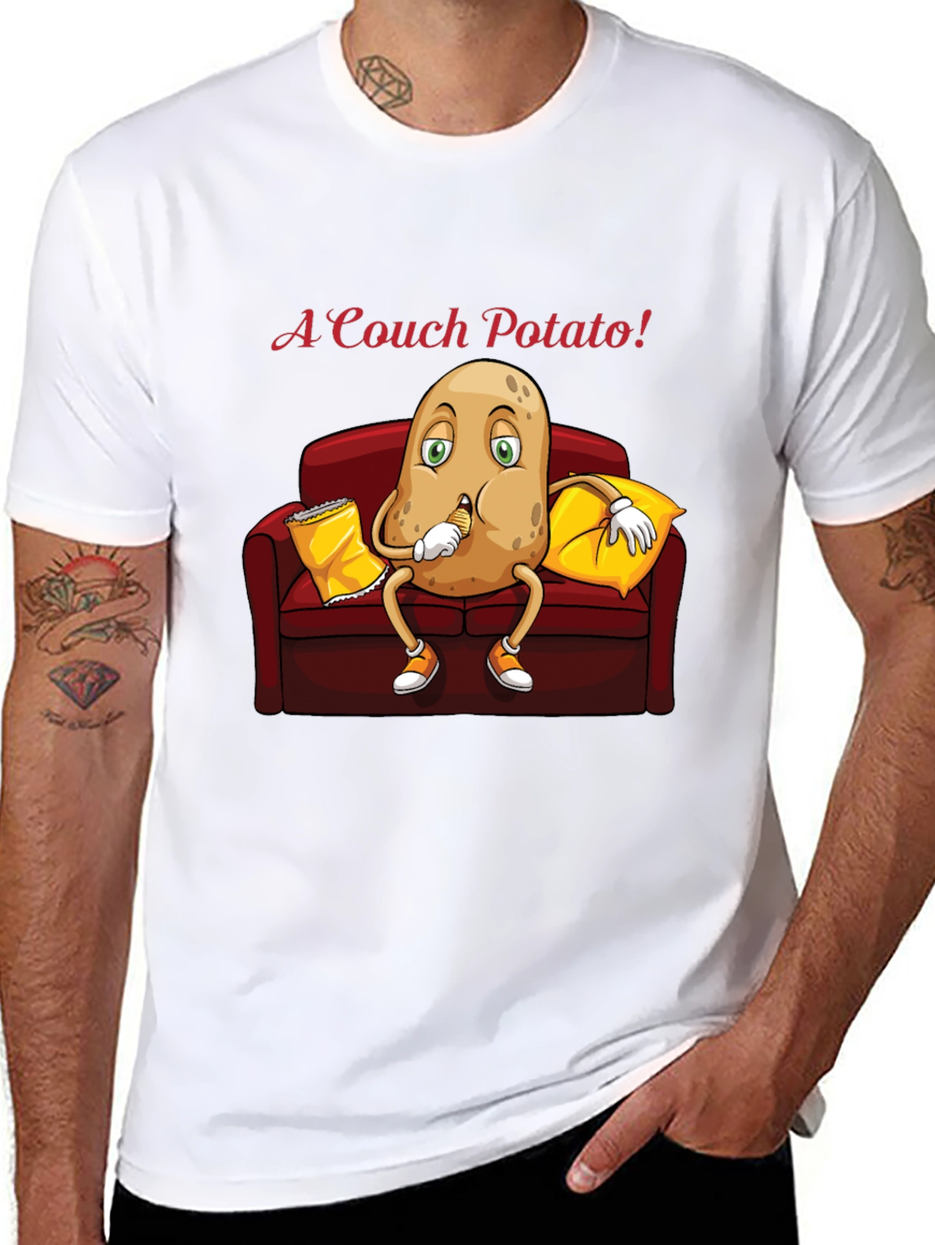 Black Couch Potato T-Shirt - Funny Cartoon Graphic Tee view 8