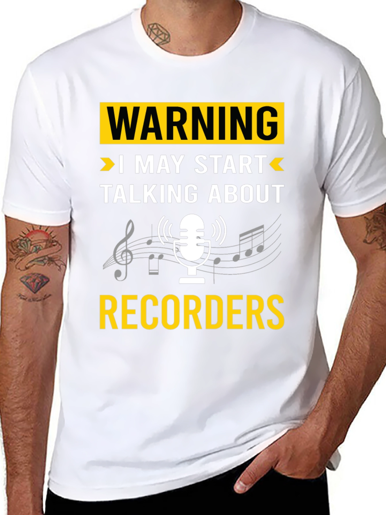 Black Warning Recorder T-Shirt: Music Lover's Tee view 8