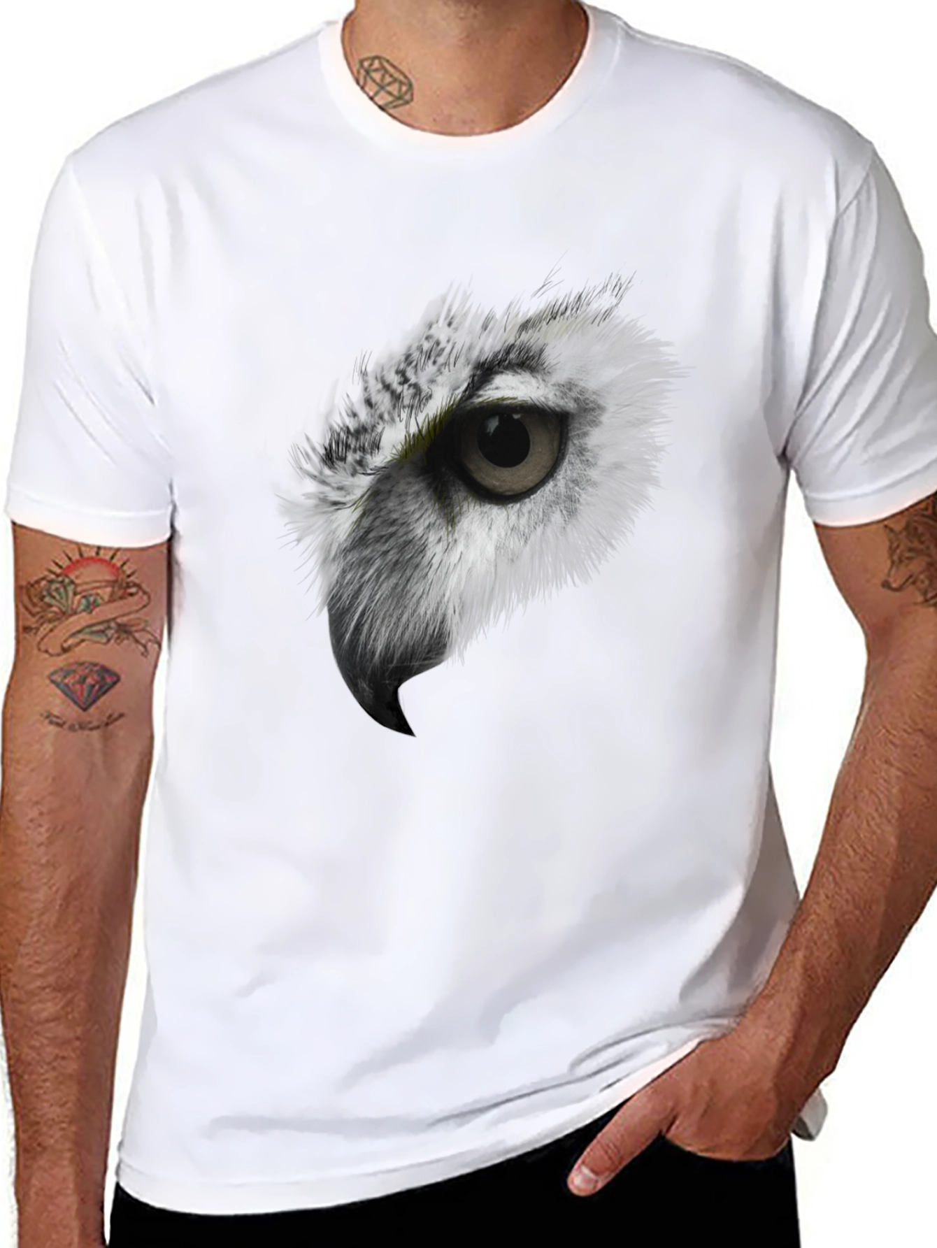 Black Owl Eye Graphic Black T-Shirt - Men's Short Sleeve Tee view 8