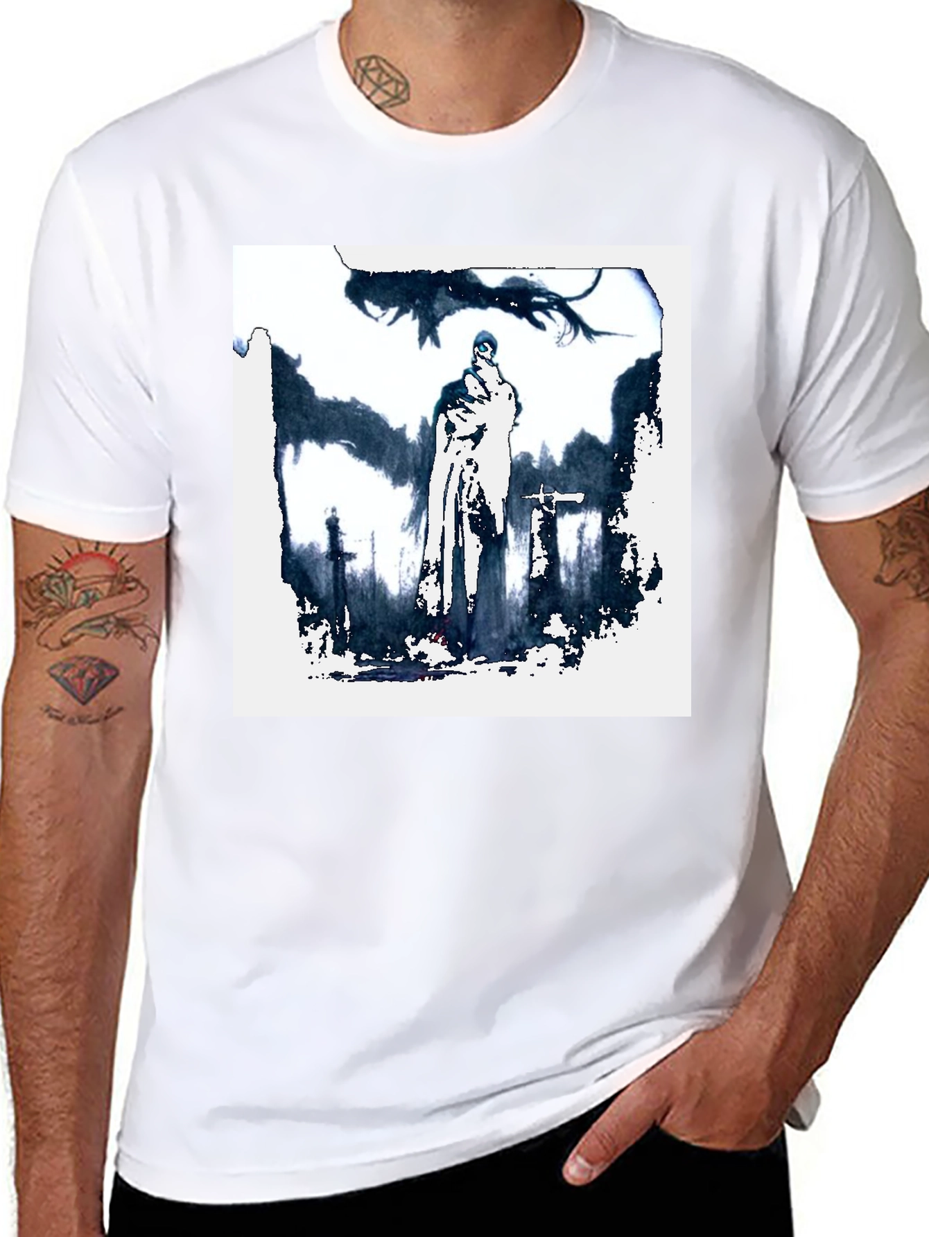 Black Mystic Knight Graphic Tee - Black Cotton T-Shirt view 8