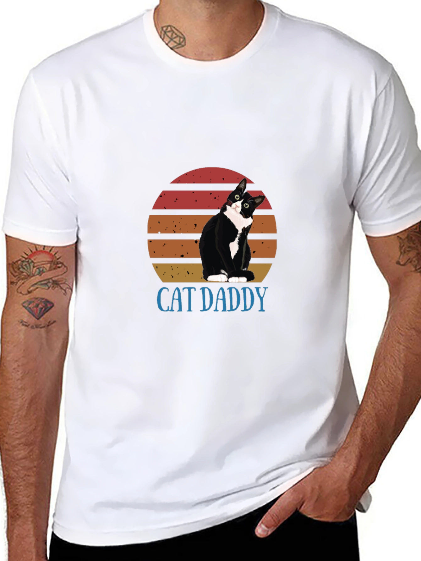Black Cat Daddy Graphic Tee - Black Cotton T-Shirt view 8