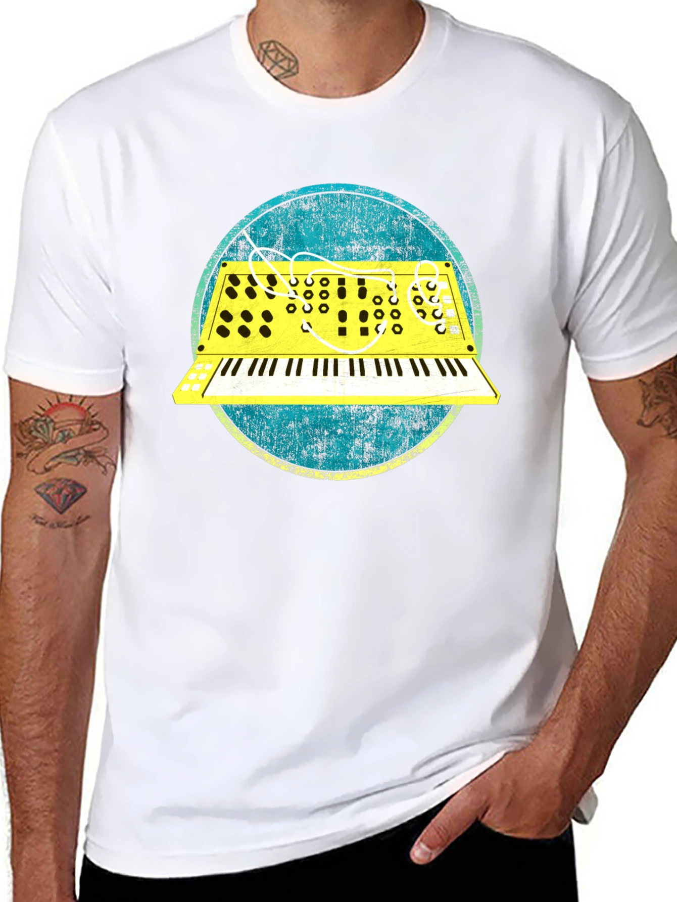 Black Retro Synth Graphic Tee - Vintage Keyboard T-Shirt view 8