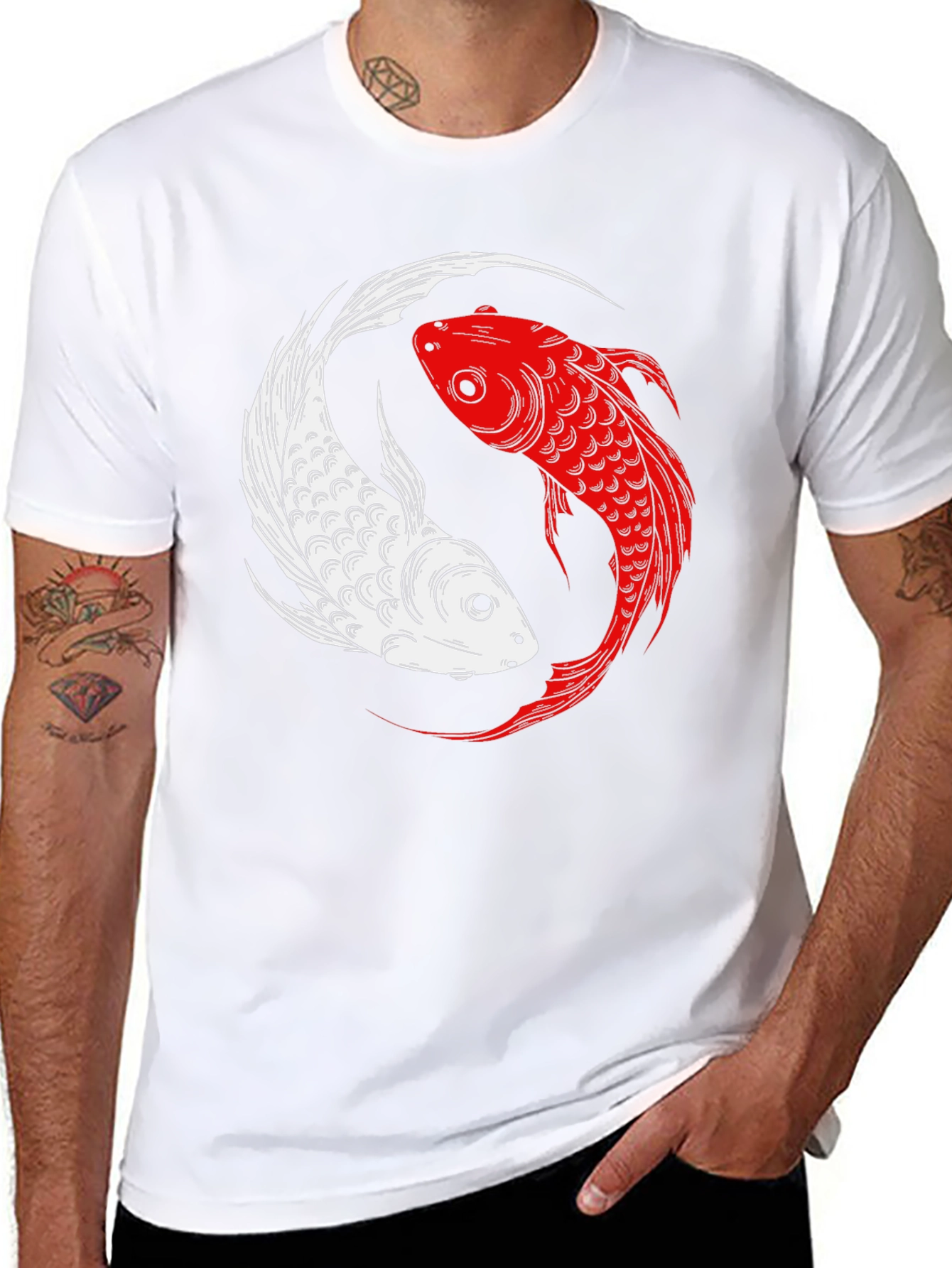 Black Yin Yang Koi Fish Graphic T-Shirt view 8