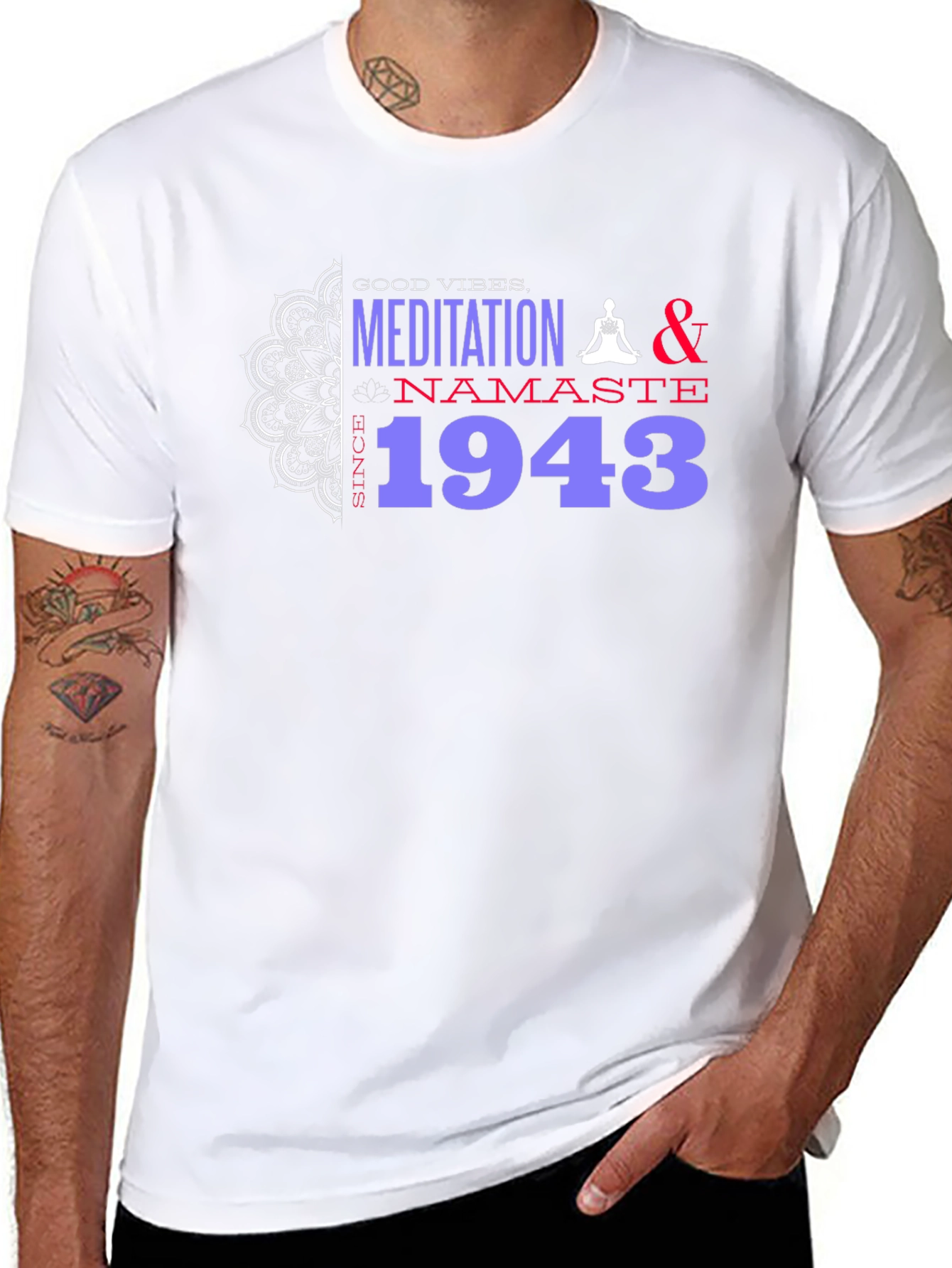Black Meditation & Namaste T-Shirt - Good Vibes Since 1943 view 8