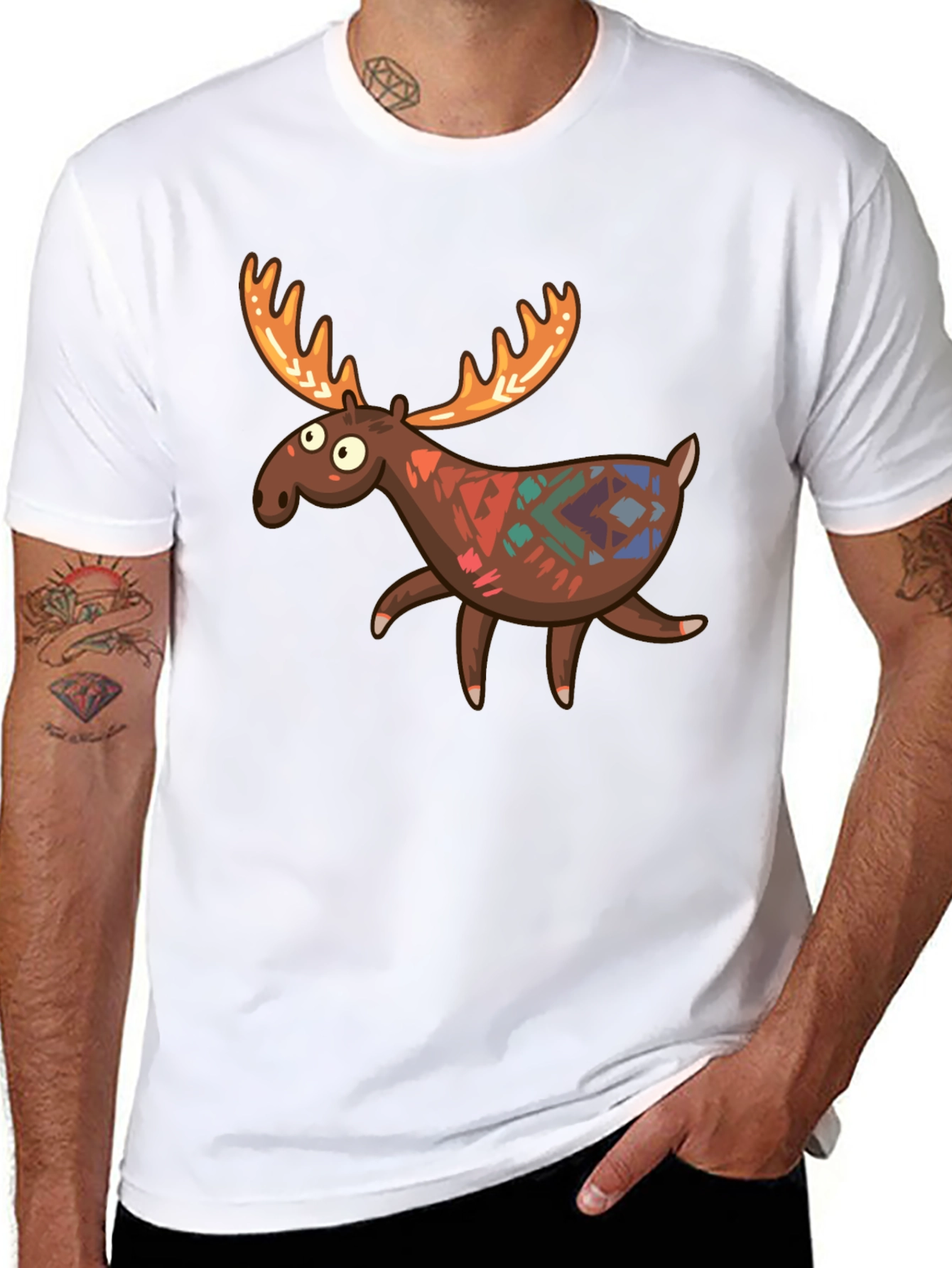 Black Funny Moose Graphic Tee - Black Cotton T-Shirt view 8