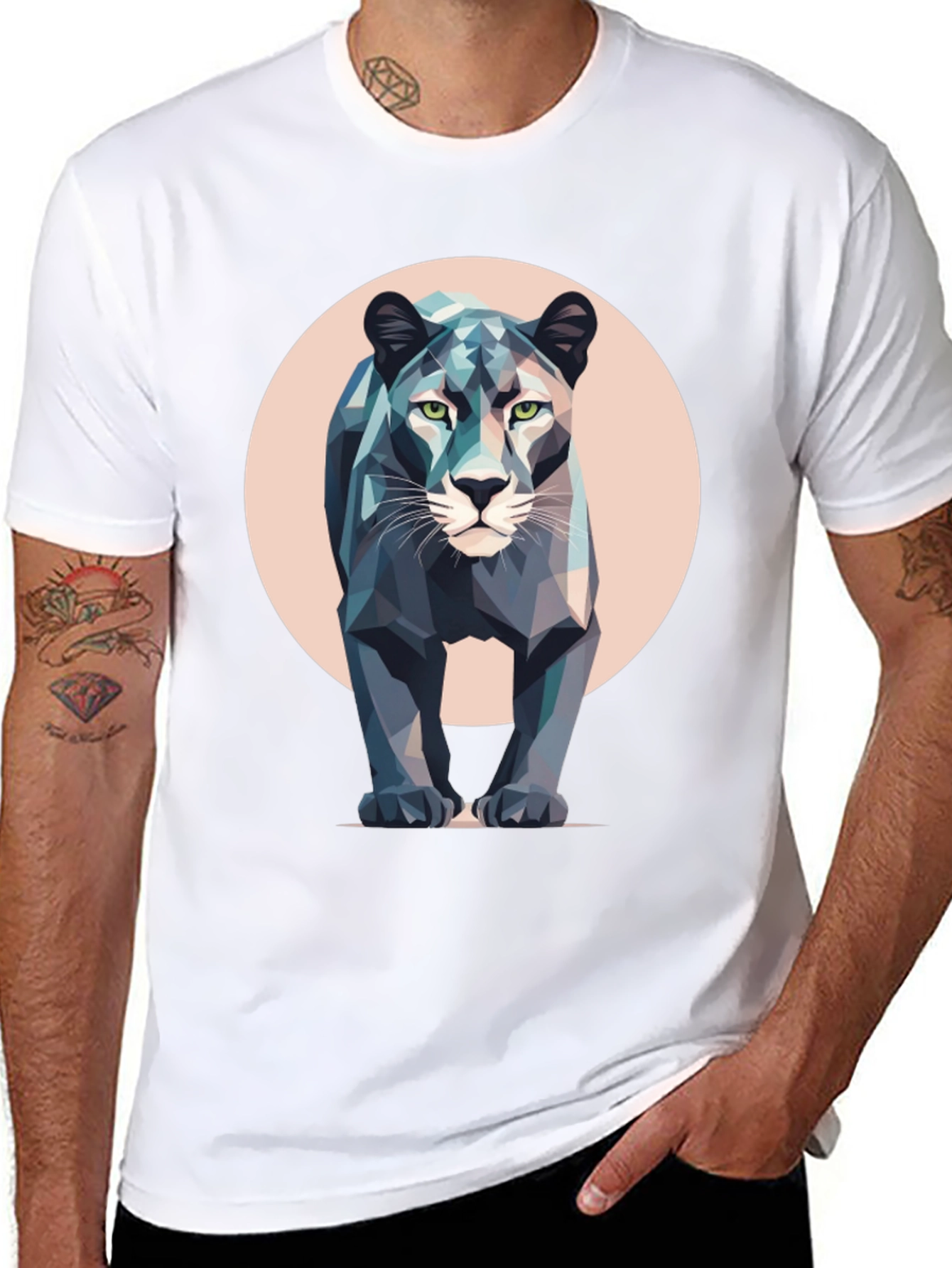 Black Geometric Panther T-Shirt - Modern Animal Print view 8