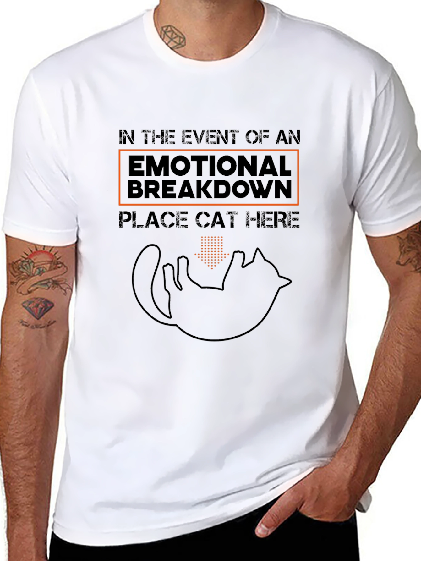 Black Emotional Breakdown Cat Here Funny T-Shirt view 8