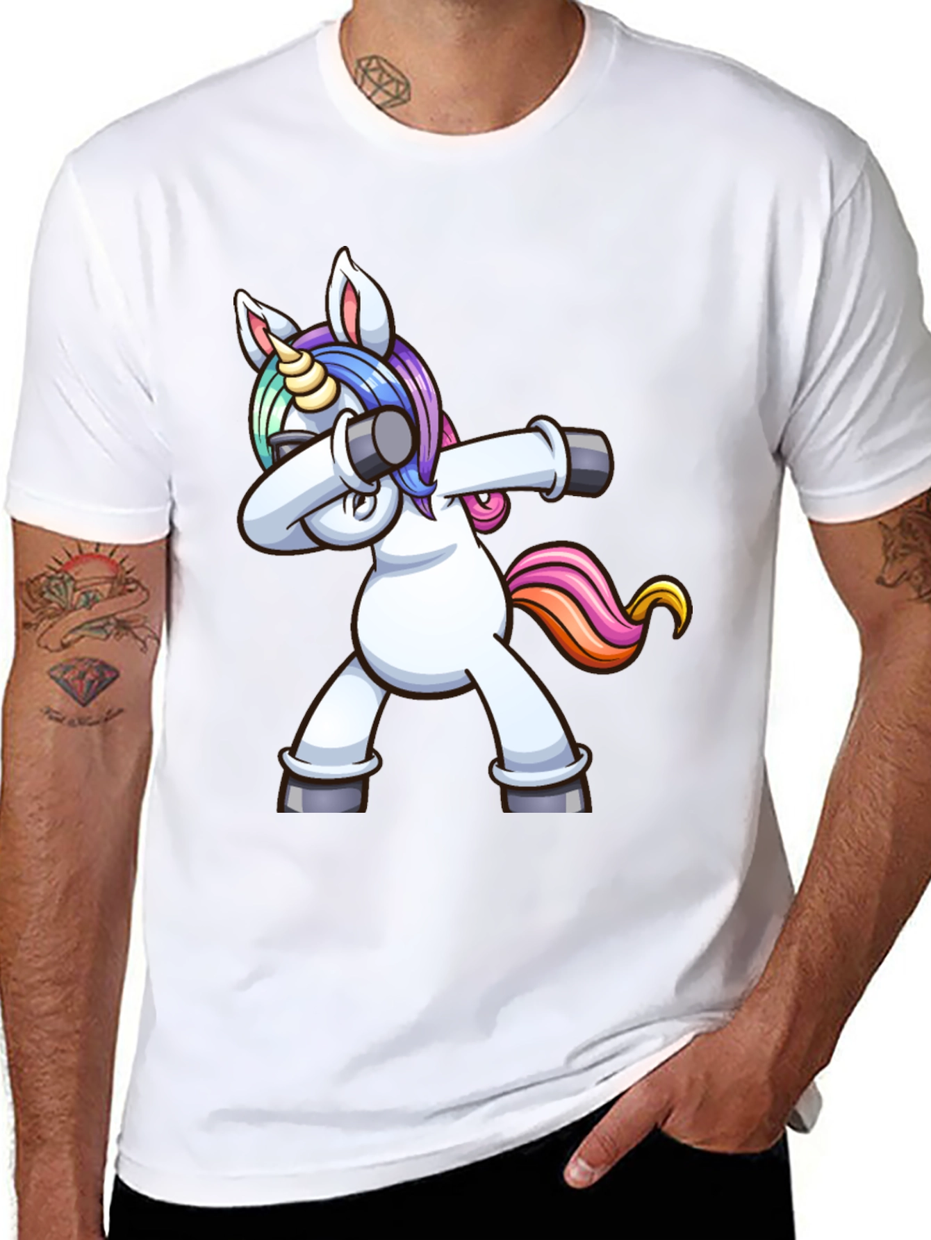 Black Dabbing Unicorn Graphic Tee - Black Cotton Shirt view 8