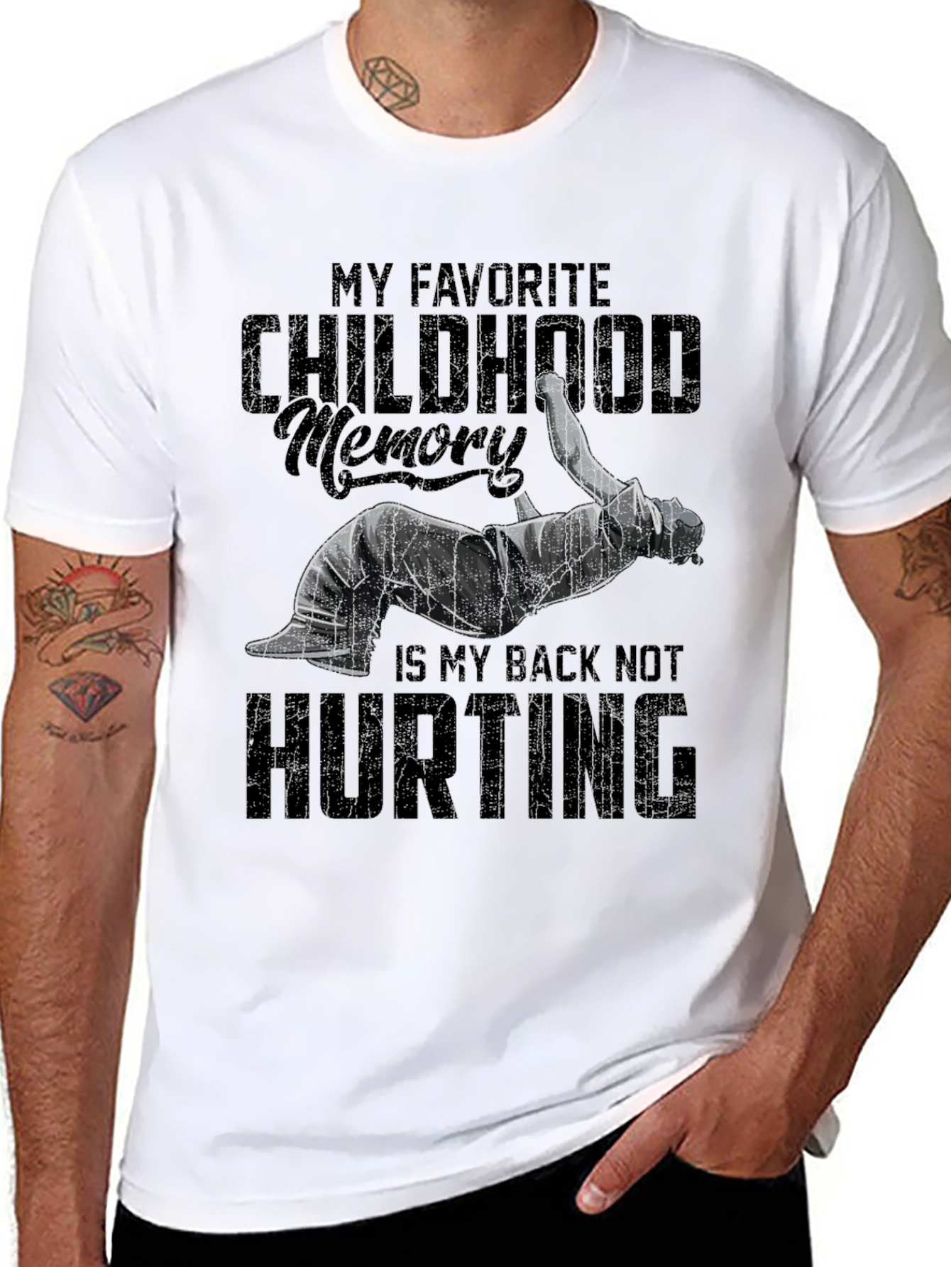 Black Funny Back Pain T-Shirt - Childhood Memory view 8