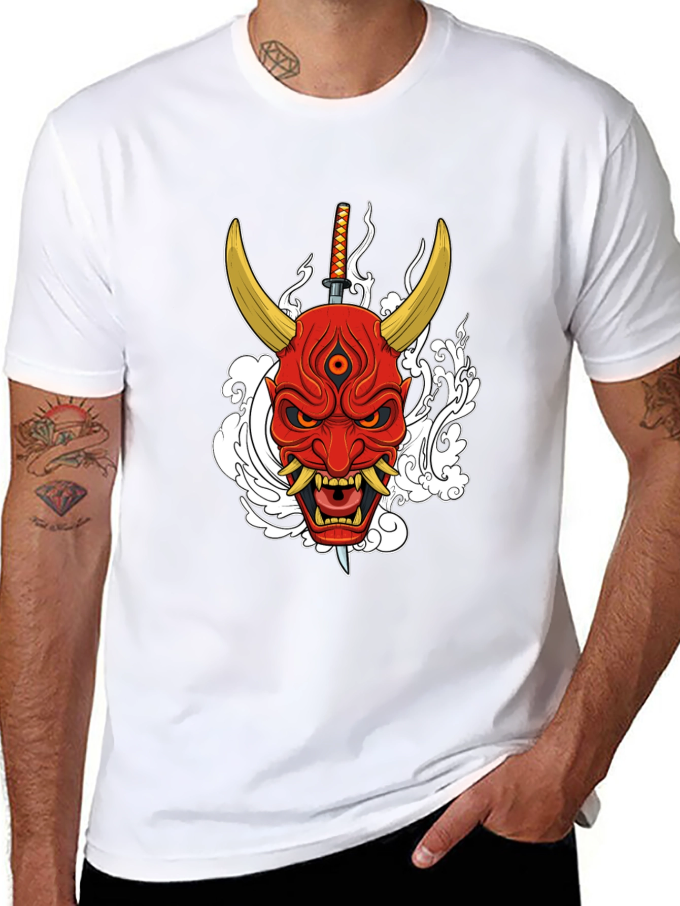 Black Samurai Oni Mask Graphic T-Shirt view 8