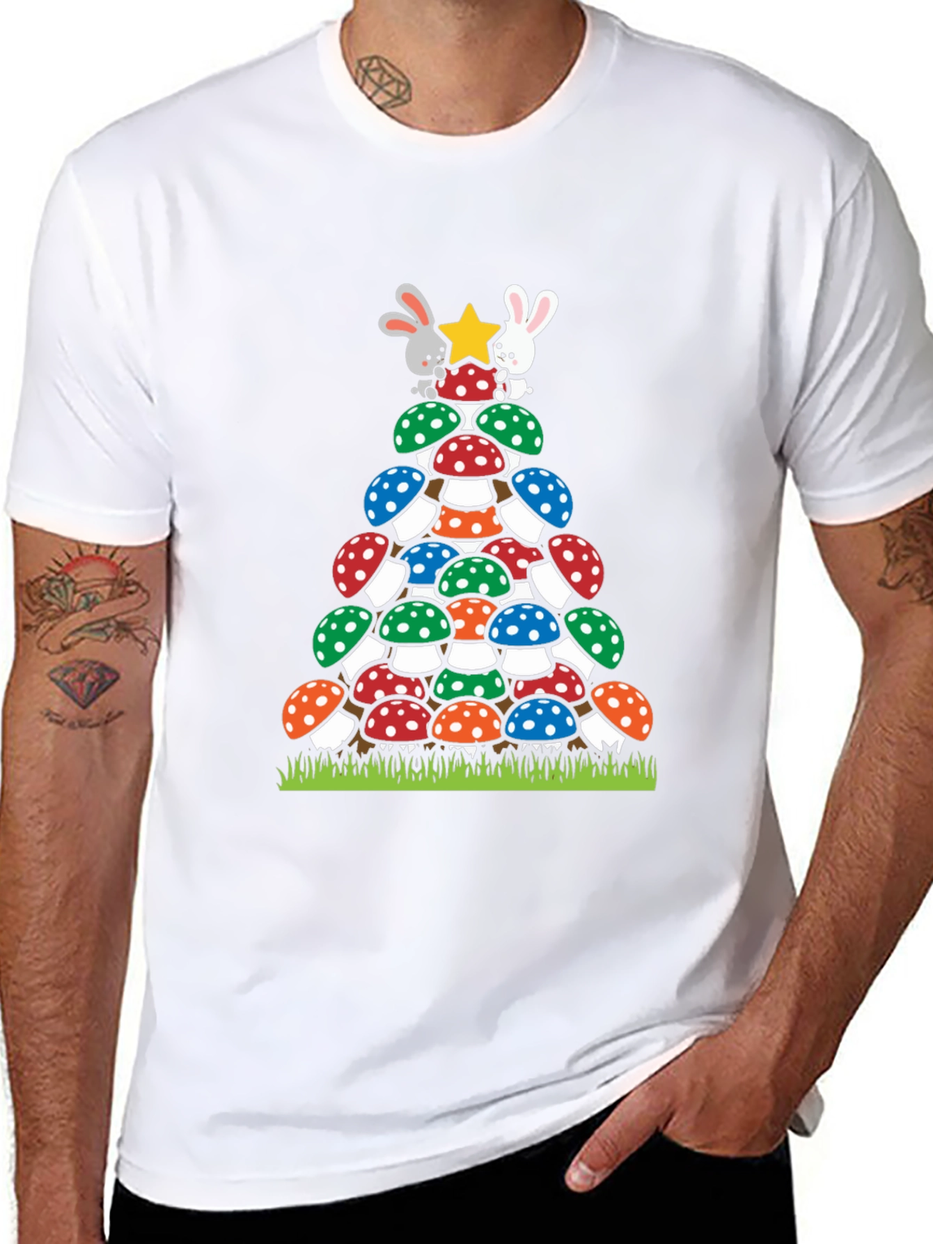 Black Mushroom Christmas Tree T-Shirt view 8
