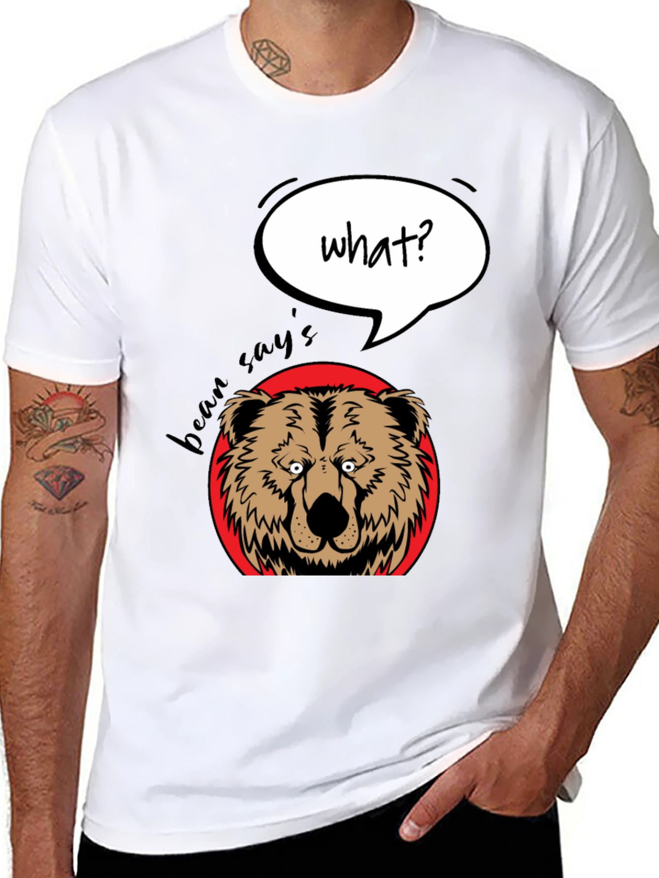 Black Funny Bear What? Graphic T-Shirt view 8