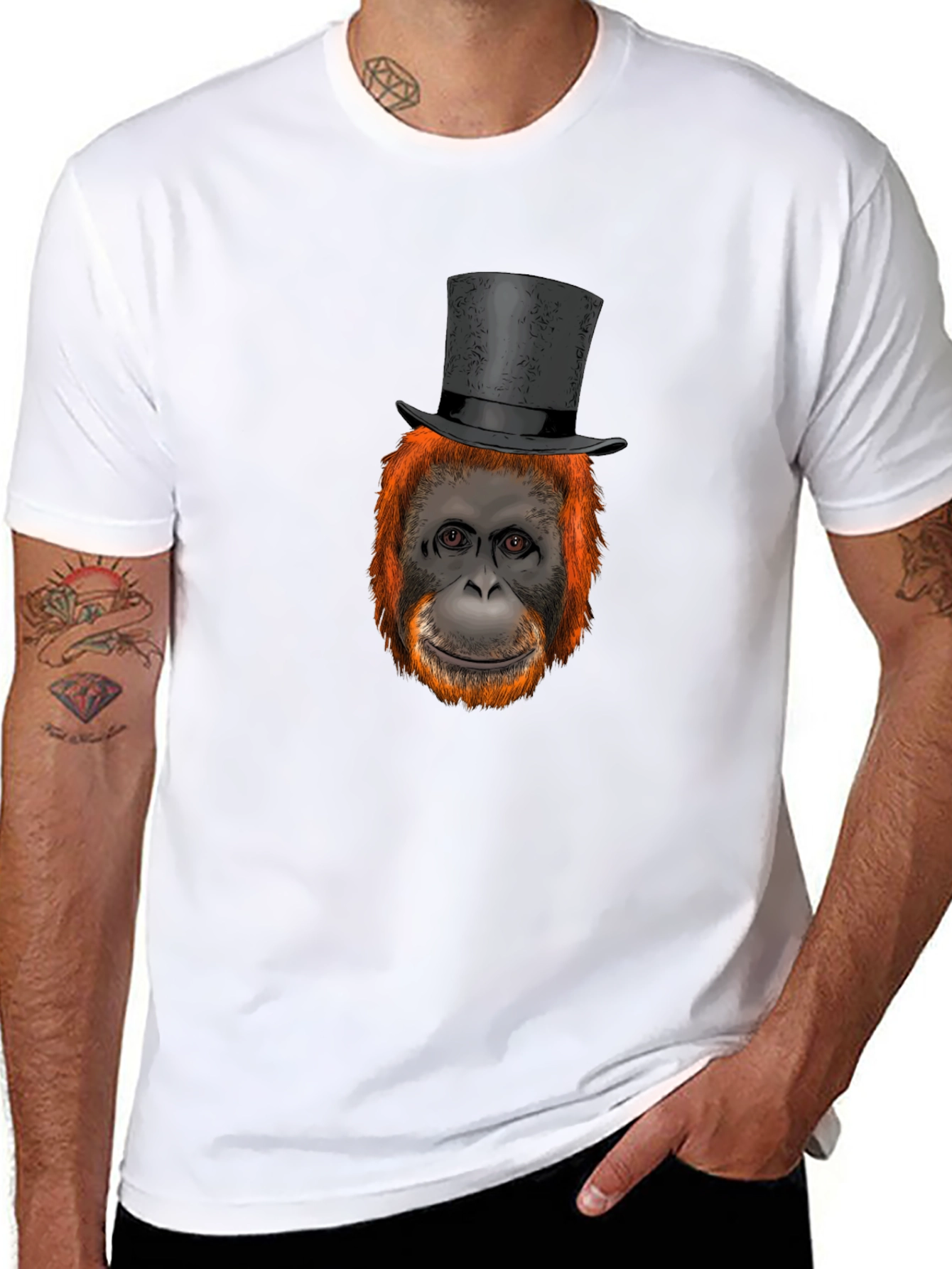 Black Orangutan Top Hat Graphic T-Shirt view 8