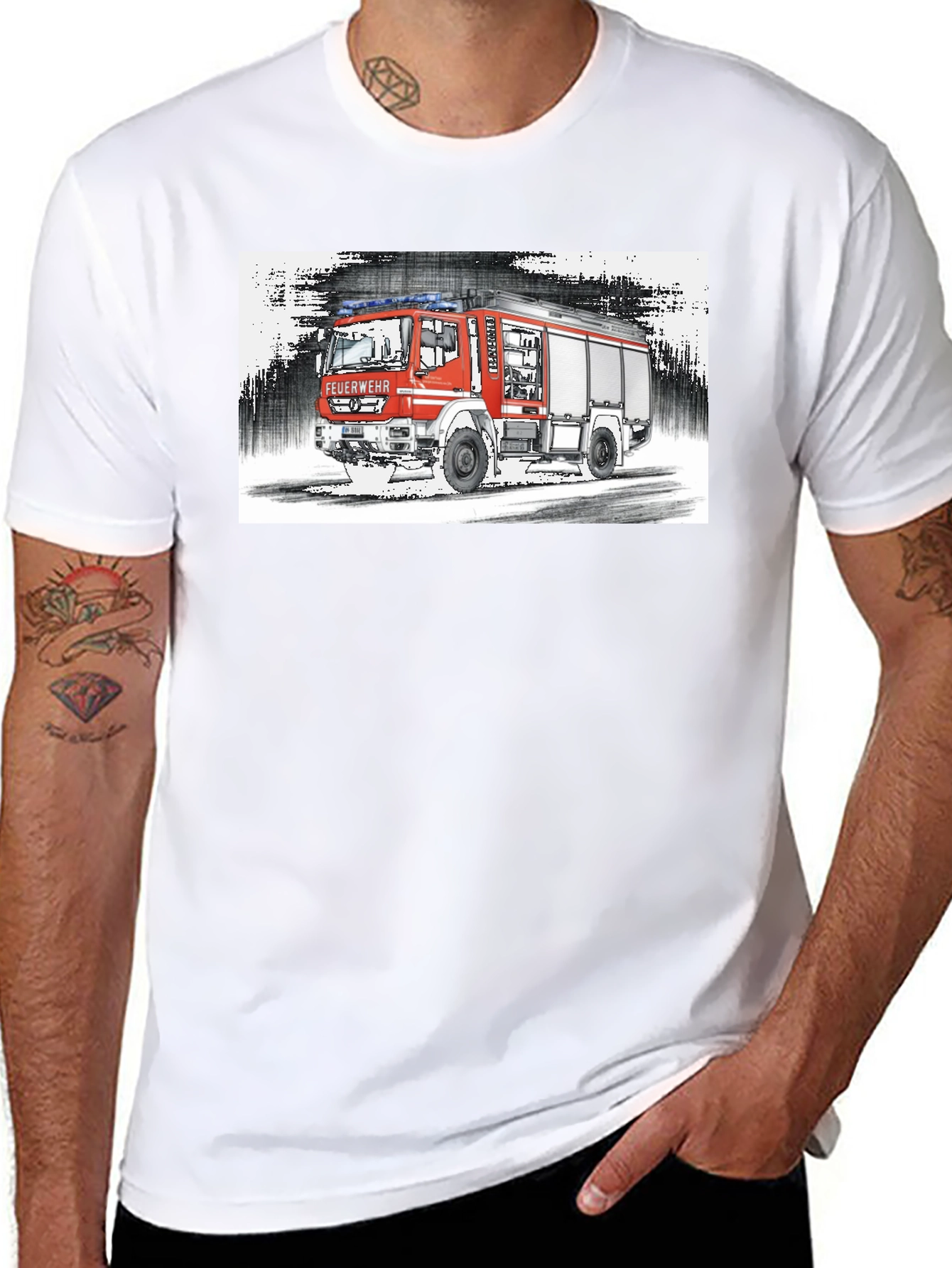 Black Fire Truck Graphic Tee - Black Cotton T-Shirt view 8
