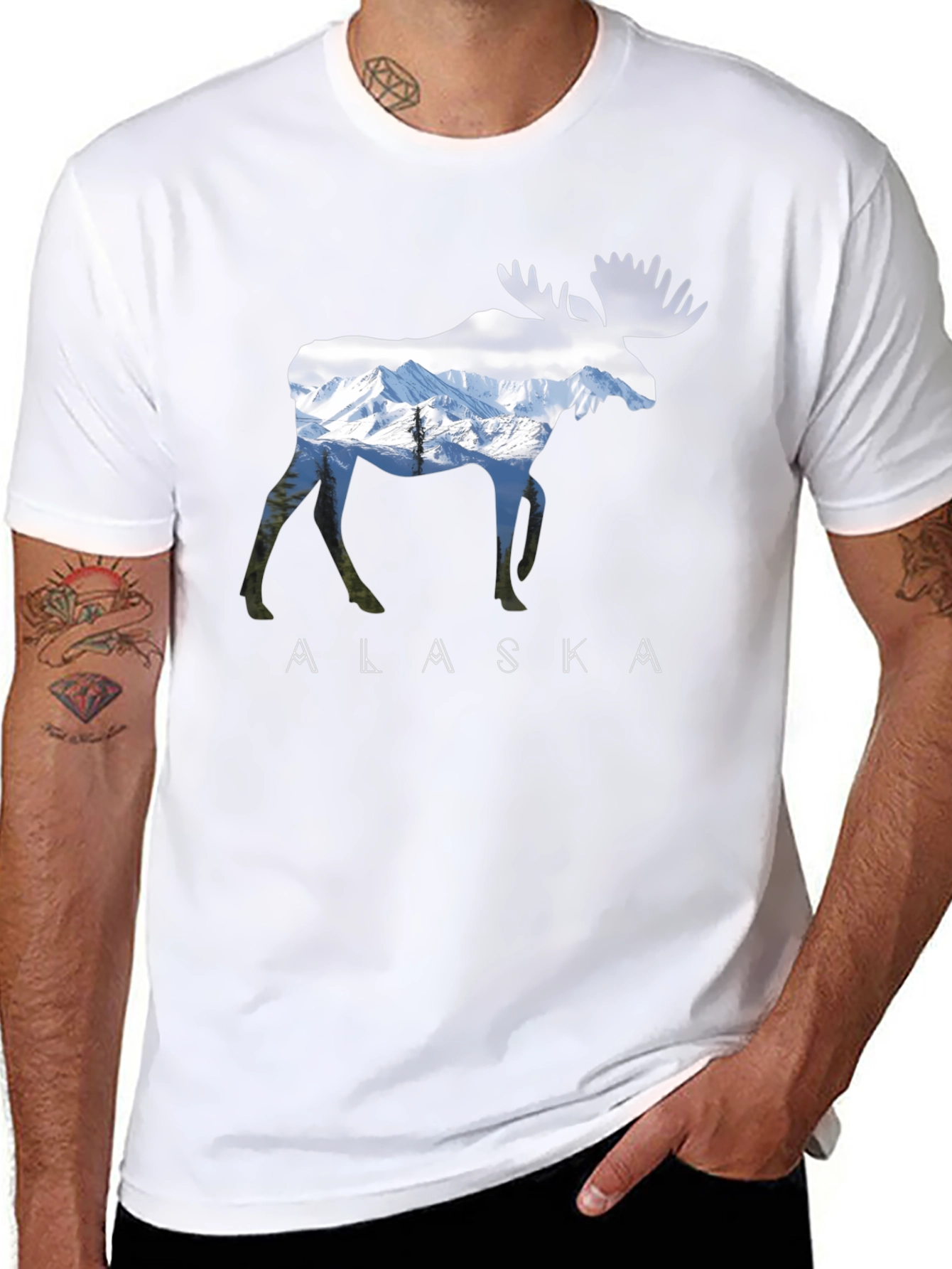 Black Alaska Moose Graphic Print T-Shirt view 8