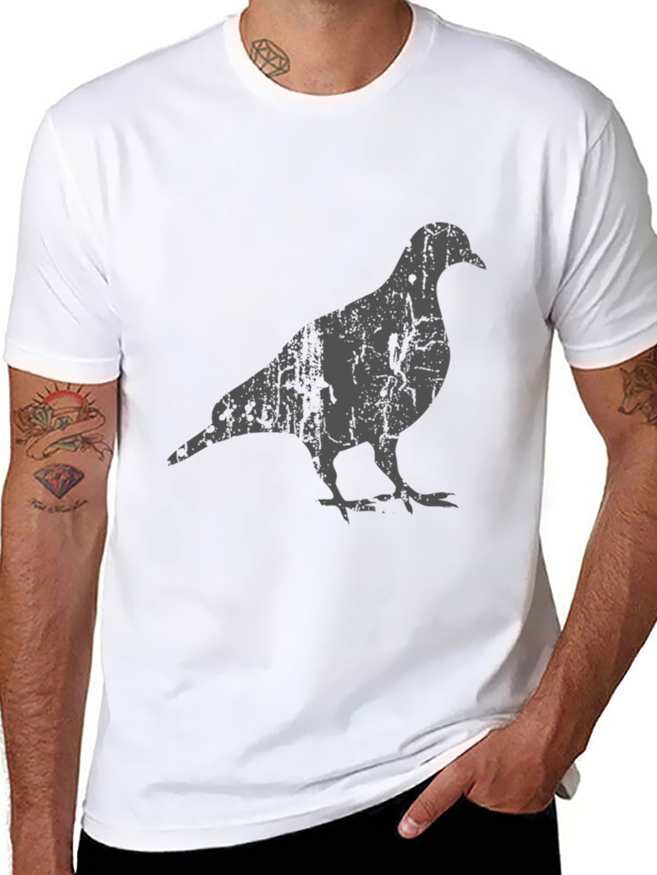 Black Distressed Pigeon Graphic Tee - Men's Black T-Shirt view 8