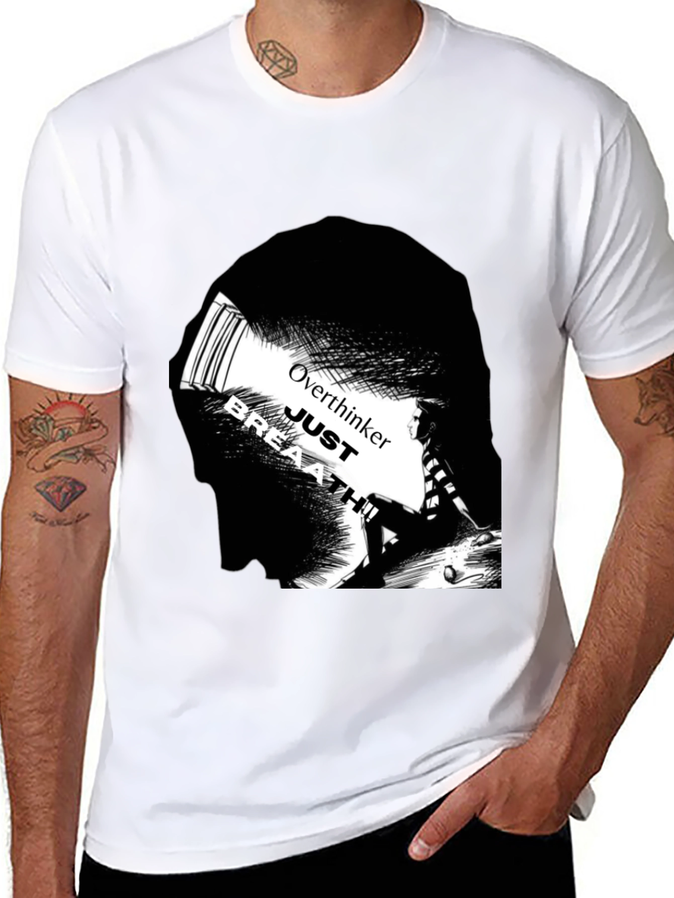 Black Overthinker Just Breath T-Shirt - Black view 8