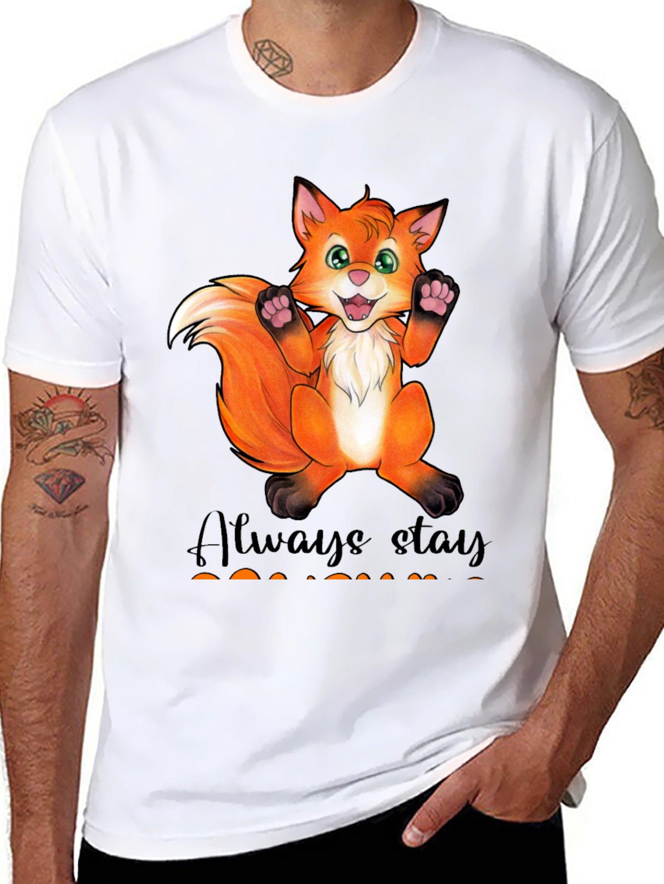 Black Cute Fox Graphic T-Shirt - Always Stay Humble view 8