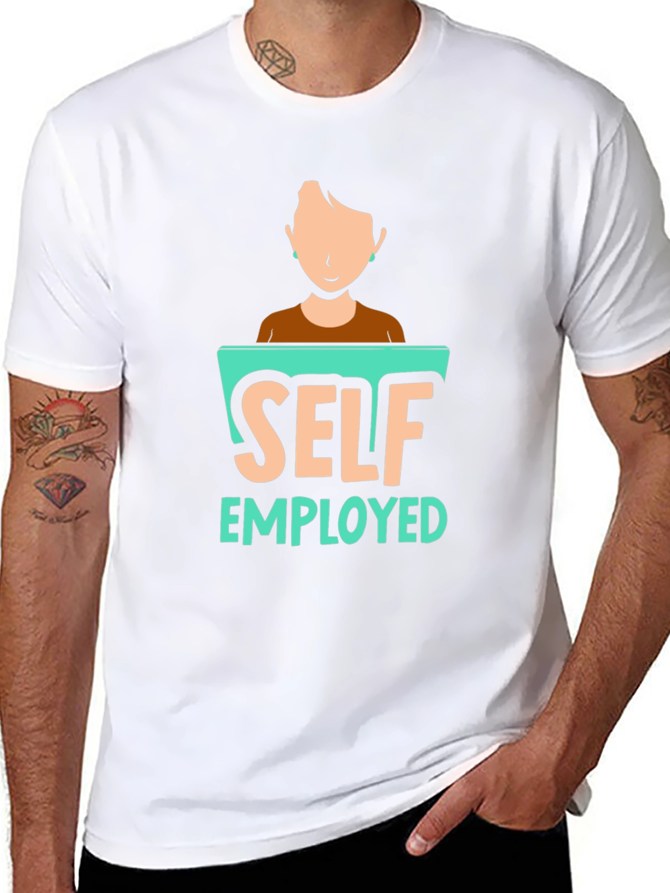 Black Self Employed Graphic T-Shirt, Black Cotton Blend view 8
