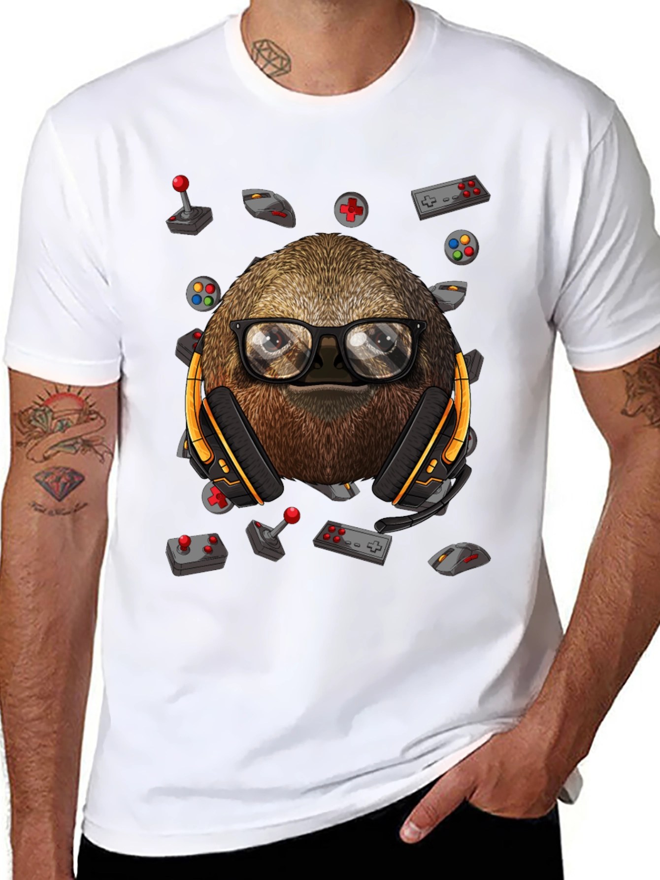 Black Gamer Sloth T-Shirt - Playful Graphic Tee view 8