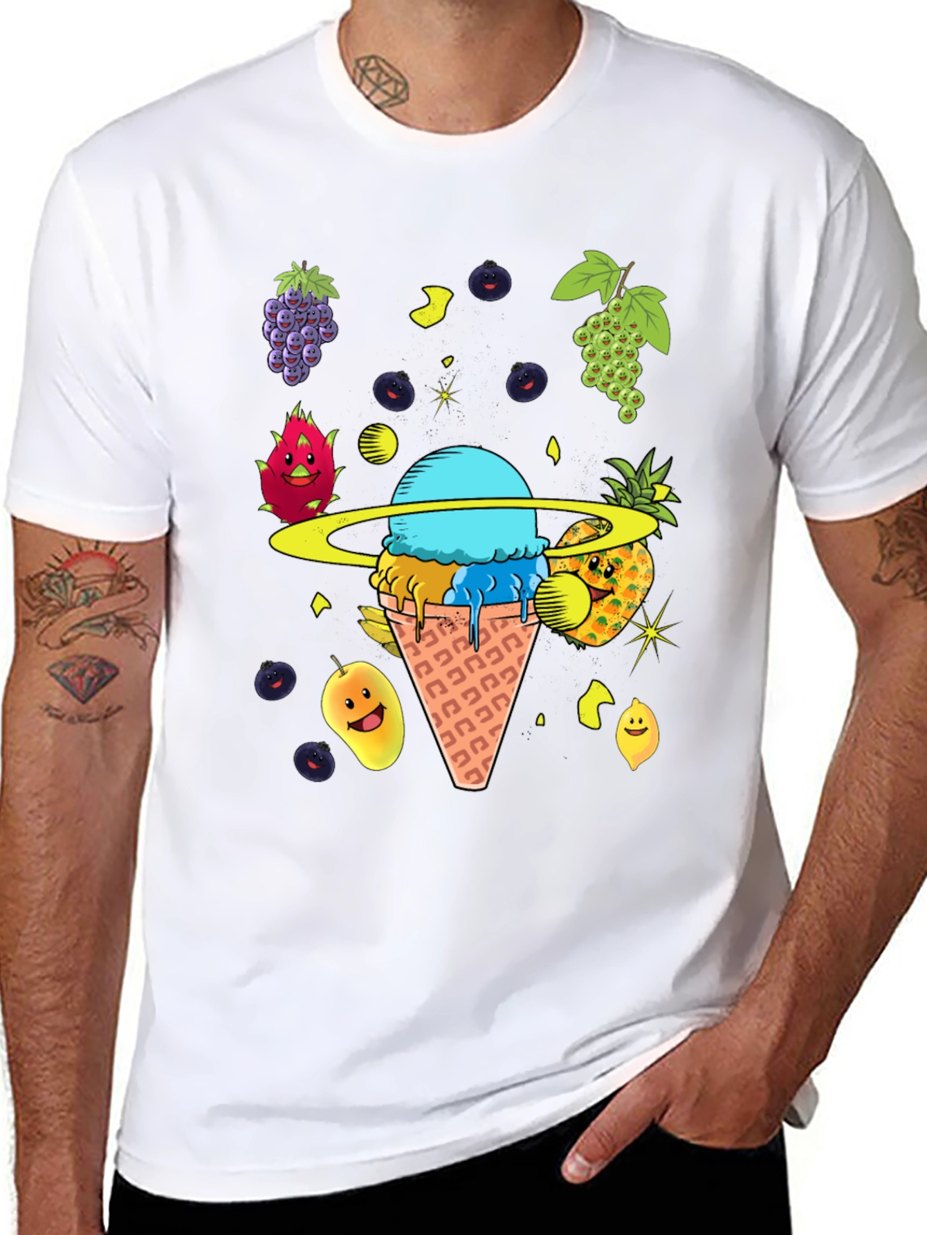 Black Fruit Ice Cream Planet Graphic T-Shirt view 8