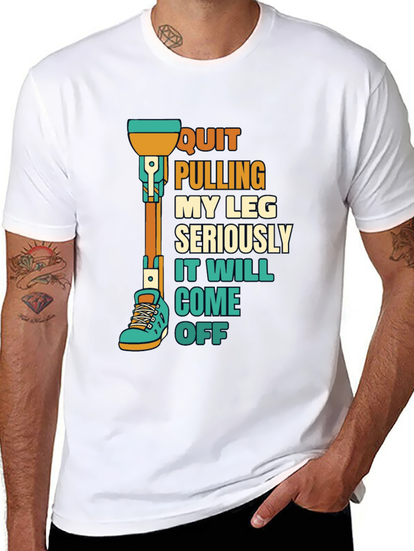Black Quirky Leg Amputee Humor T-Shirt view 8