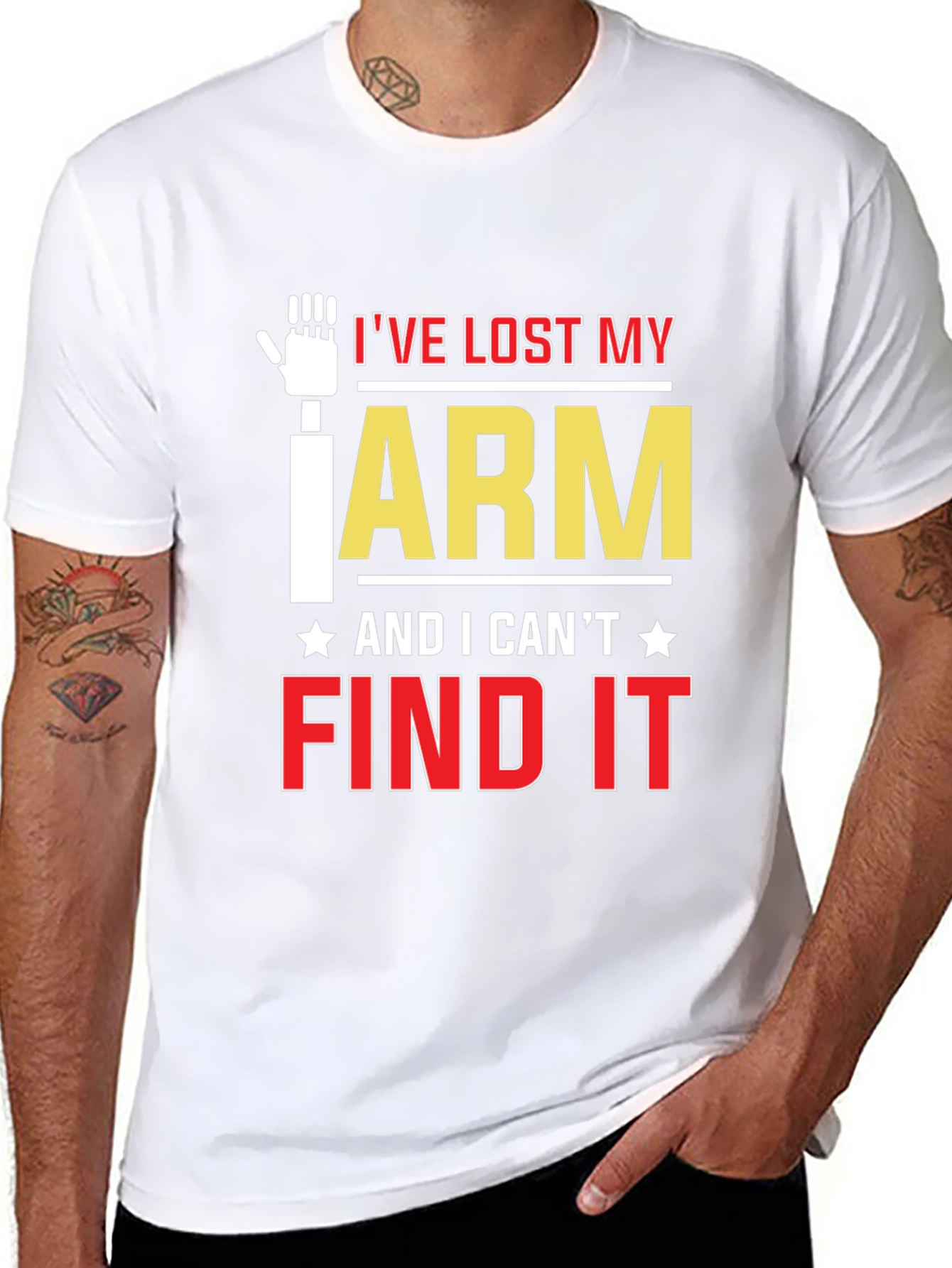 Black I've Lost My Arm Funny Graphic T-Shirt view 8
