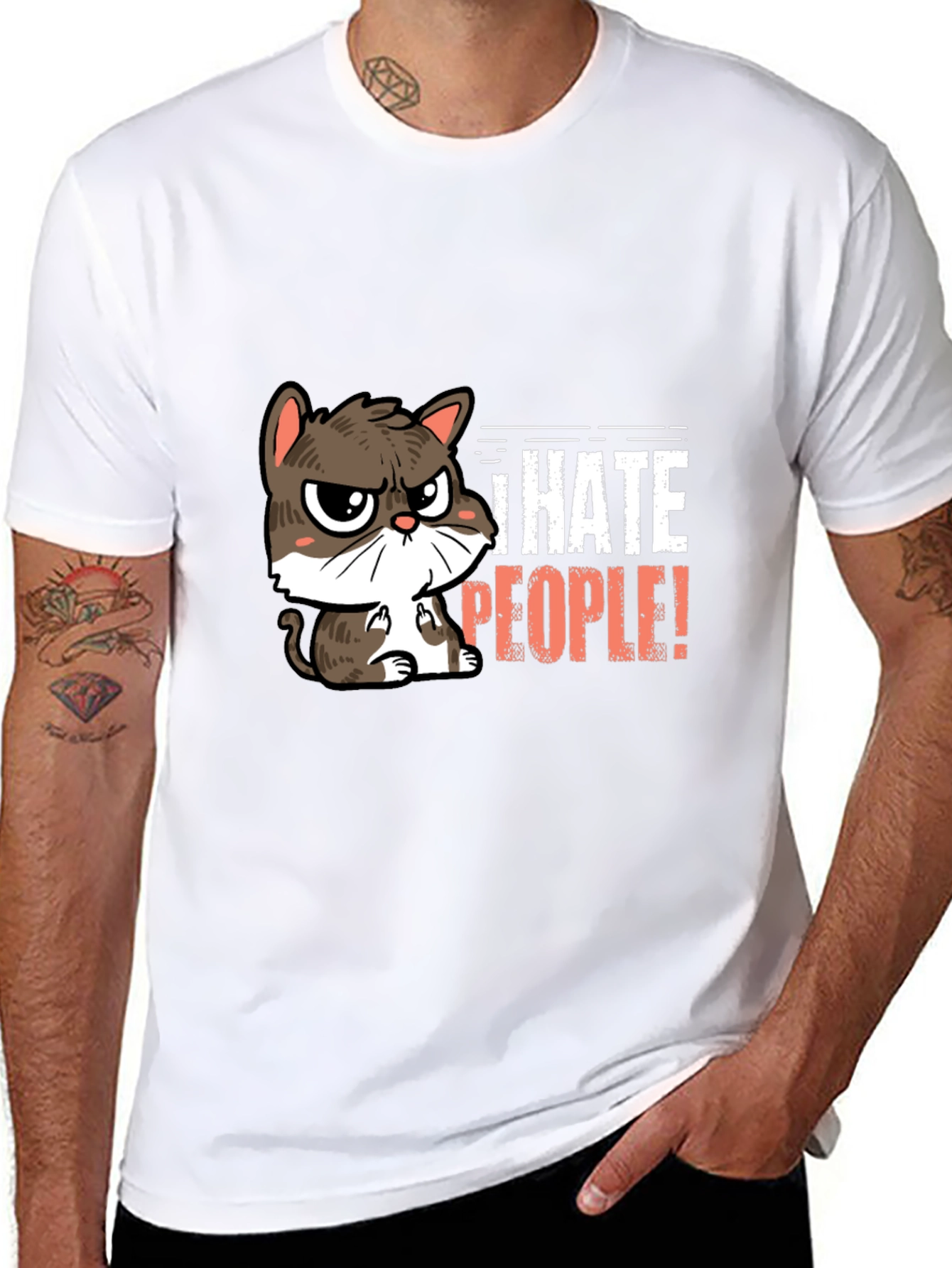Black I Hate People Cat Graphic T-Shirt view 8