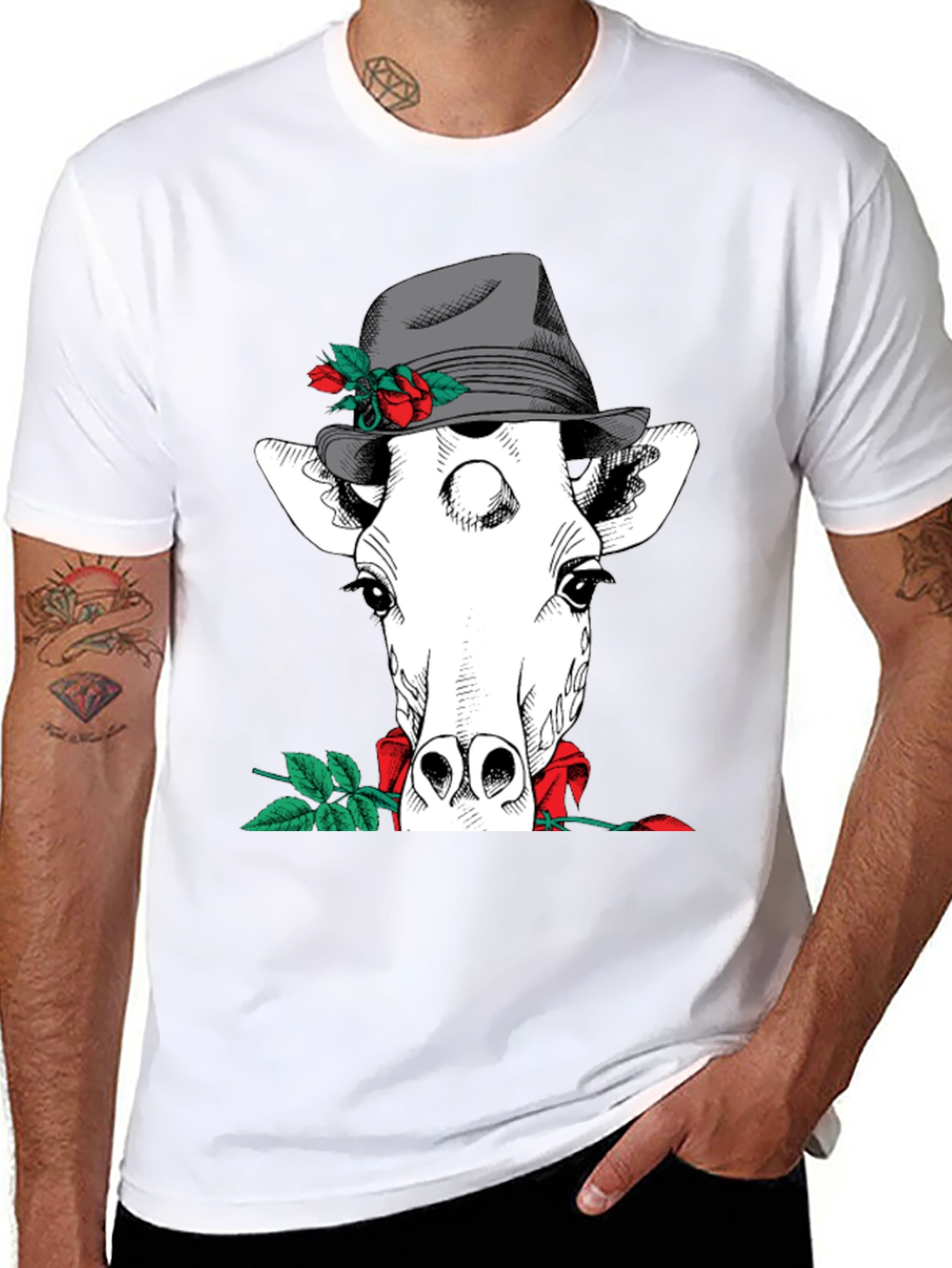 Black Giraffe in Hat Graphic Tee view 8