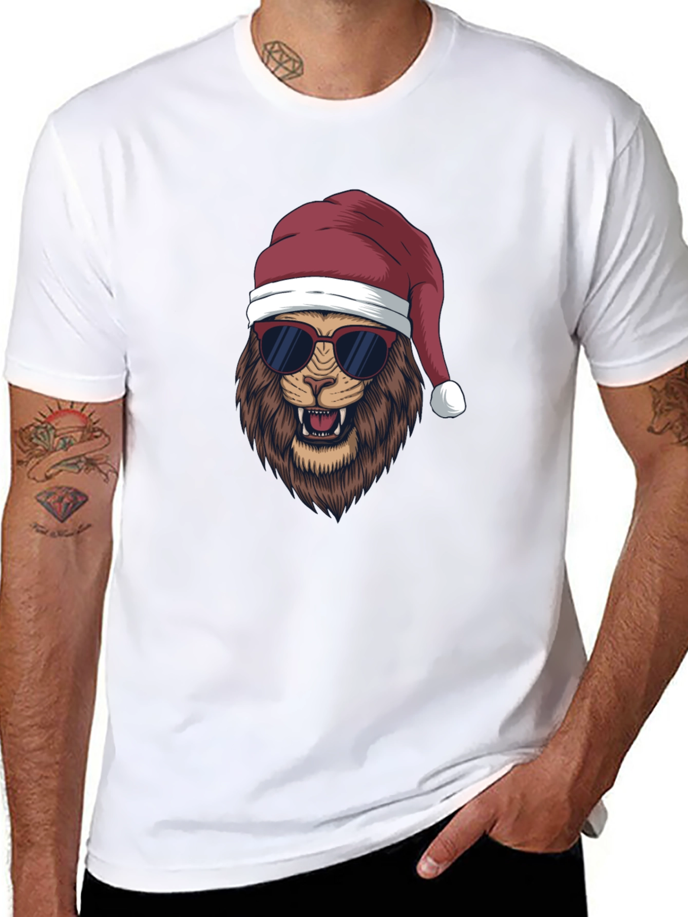 Black Cool Lion Christmas T-Shirt - Holiday Style view 8