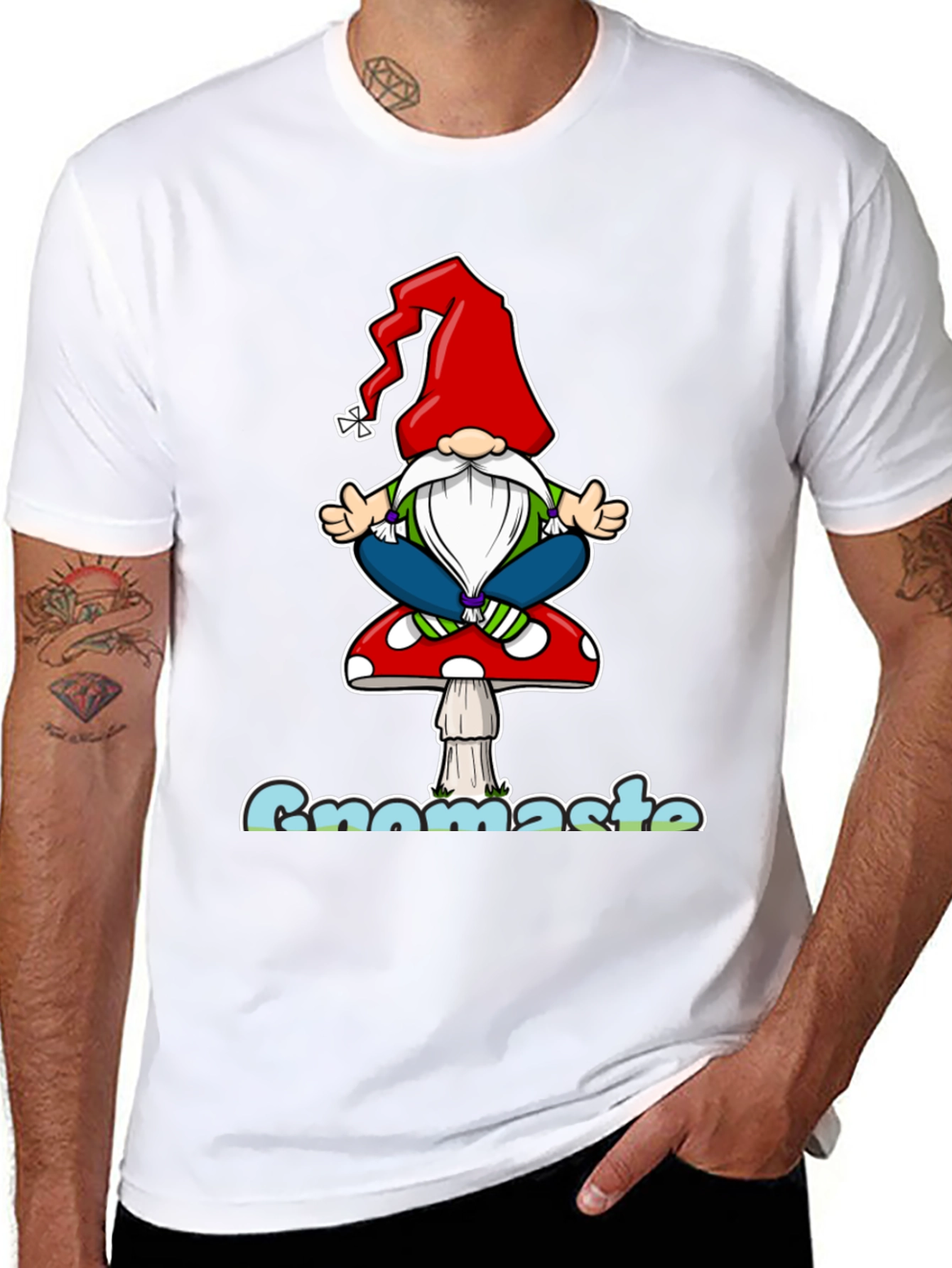 Black Gnomaste T-Shirt - Yoga Gnome on Mushroom view 8