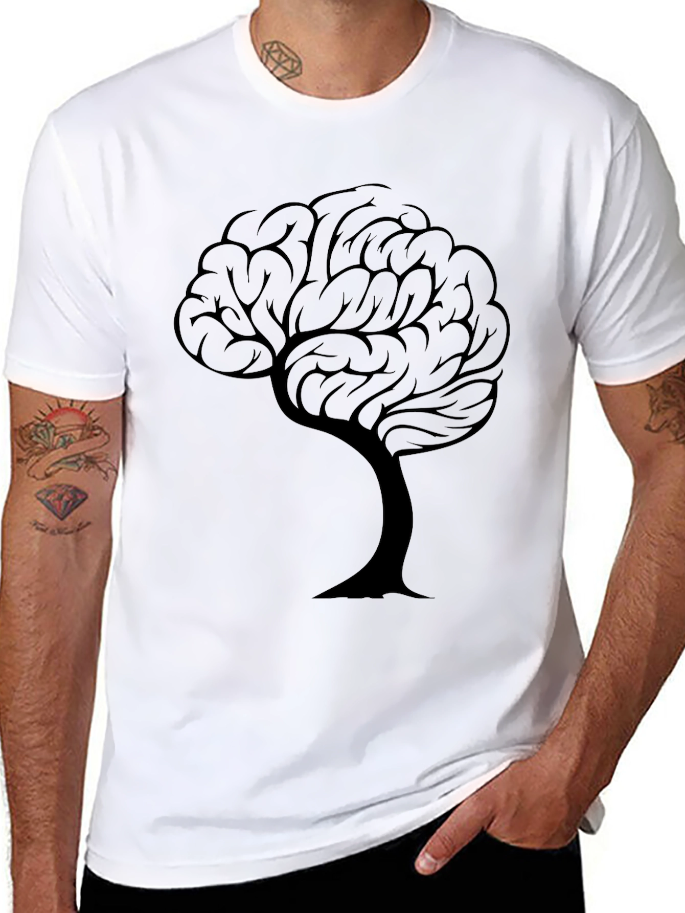 Black Brain Tree Graphic Tee - Thoughtful Design T-Shirt view 8