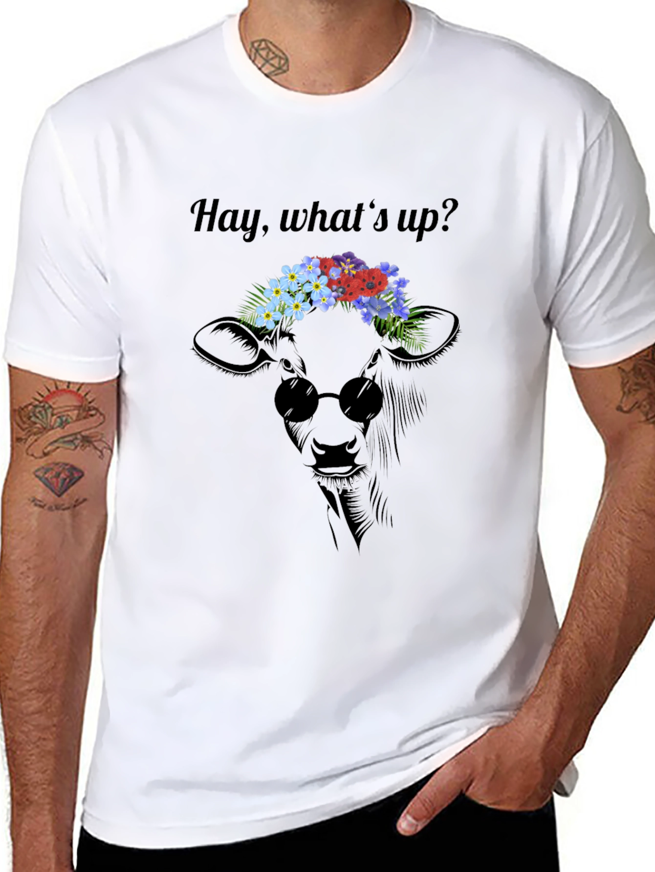 Black Cool Cow Flower Crown Graphic Tee view 8