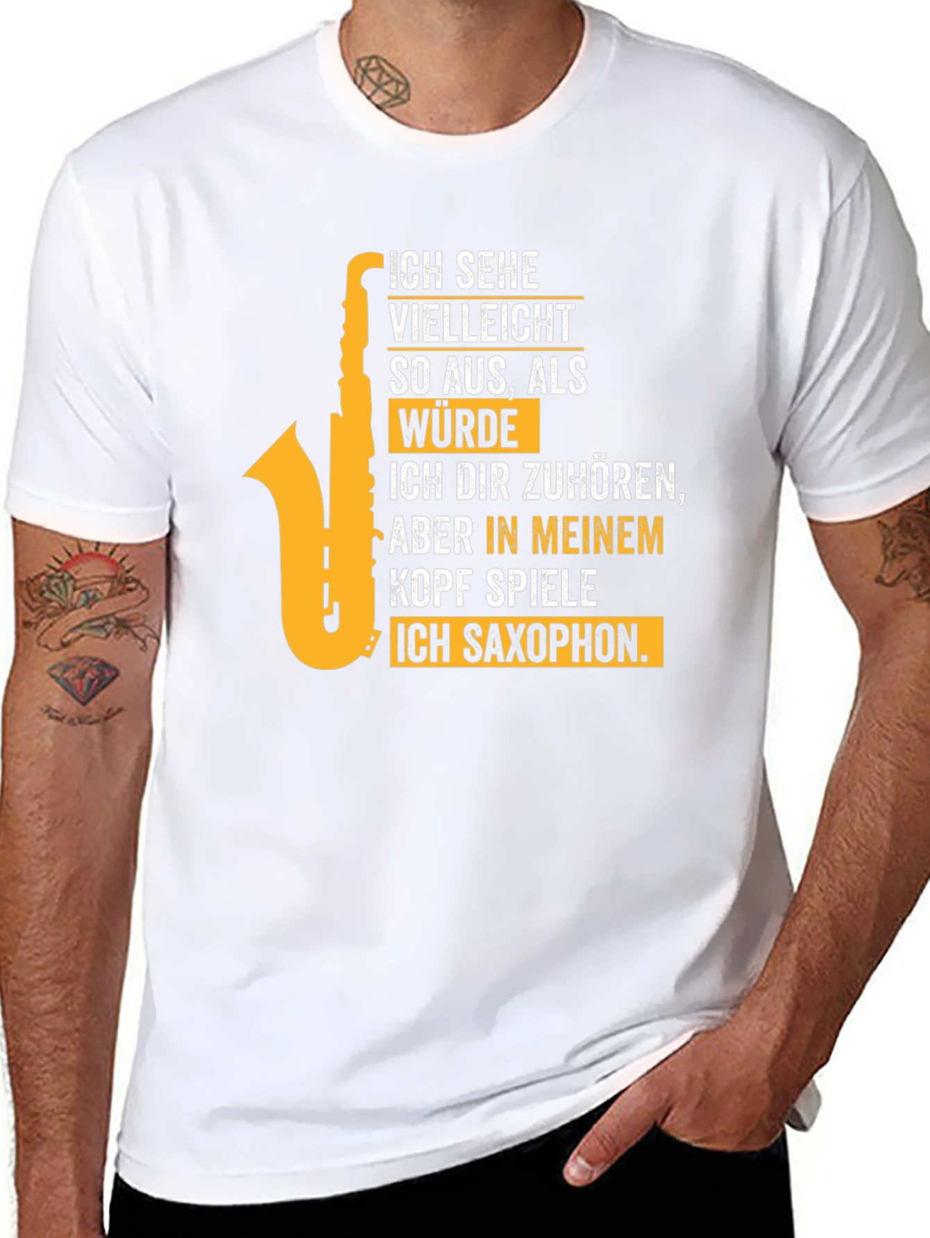 Black Saxophone Player T-Shirt - "I Play Saxophone in My Head" view 8