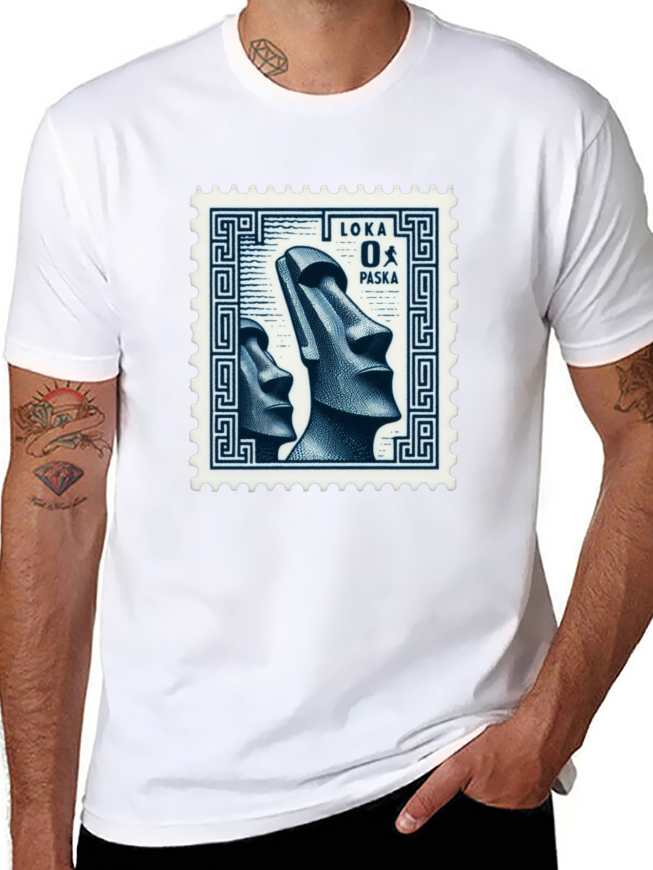 Black Moai Easter Island Stamp Graphic T-Shirt view 8