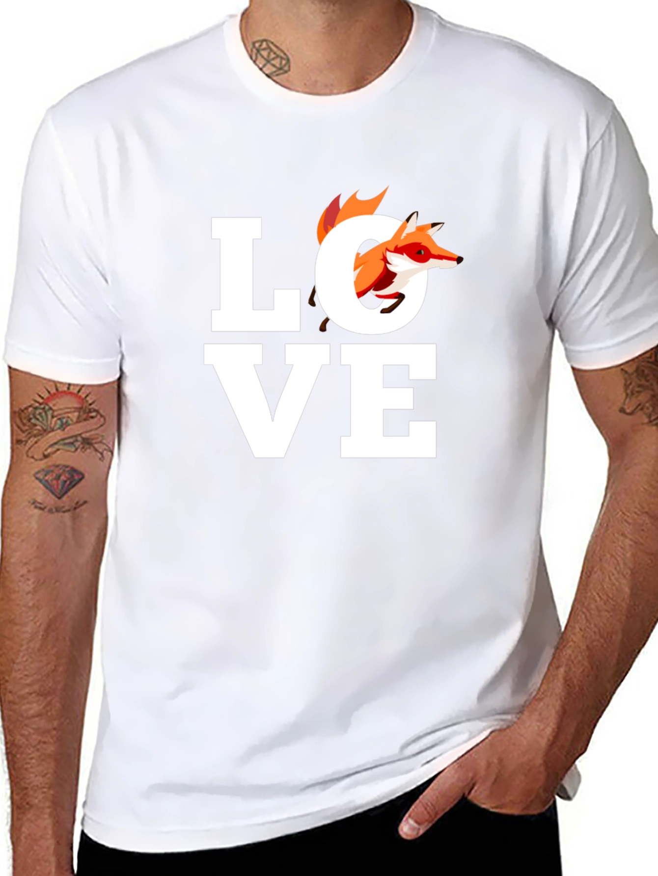 Black Fox Love Graphic Tee - Unisex Black T-Shirt view 8