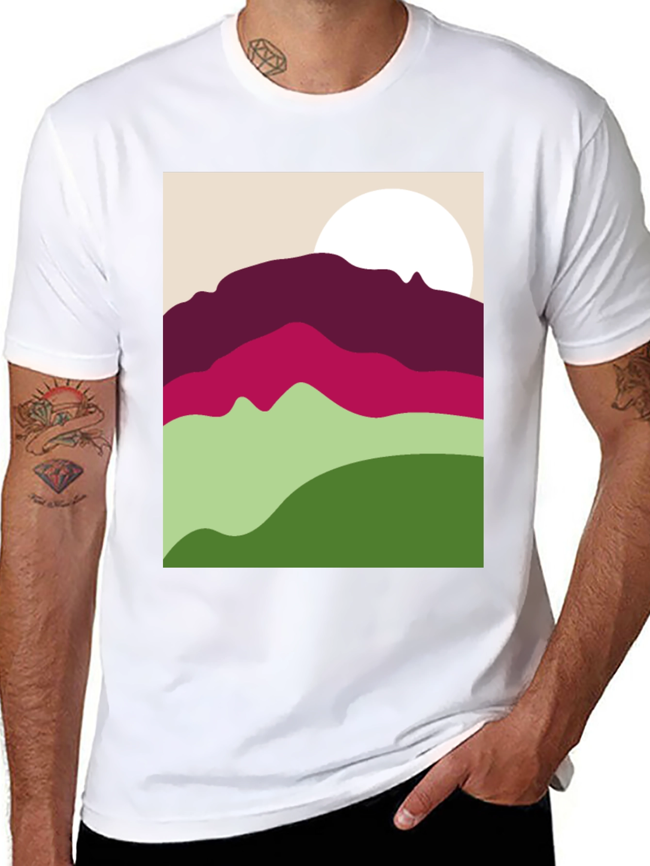 Black Abstract Mountain Scene Graphic Tee - Black view 8
